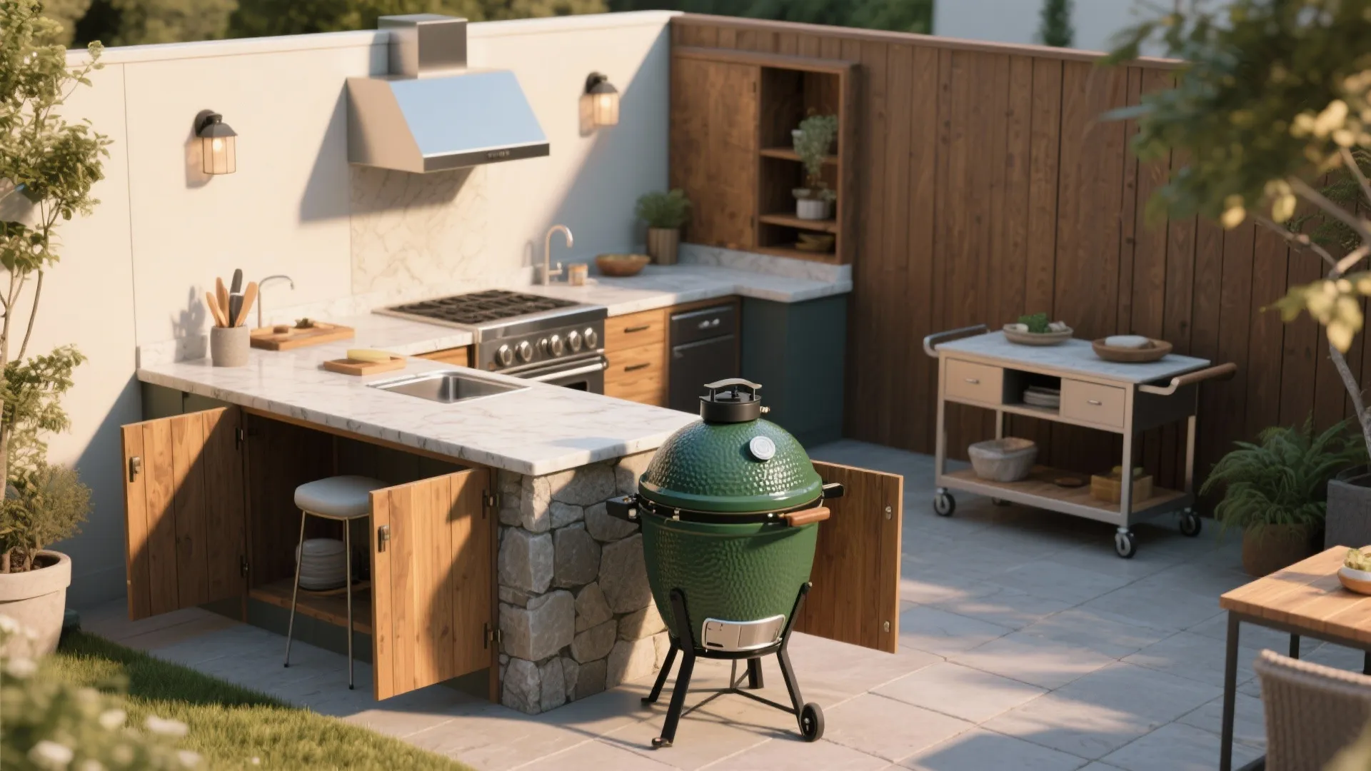 Green Egg Outdoor Kitchen Plans: 5 Bold Ideas: Creative small-space outdoor kitchen designs for the Big Green Egg and compact backyards
