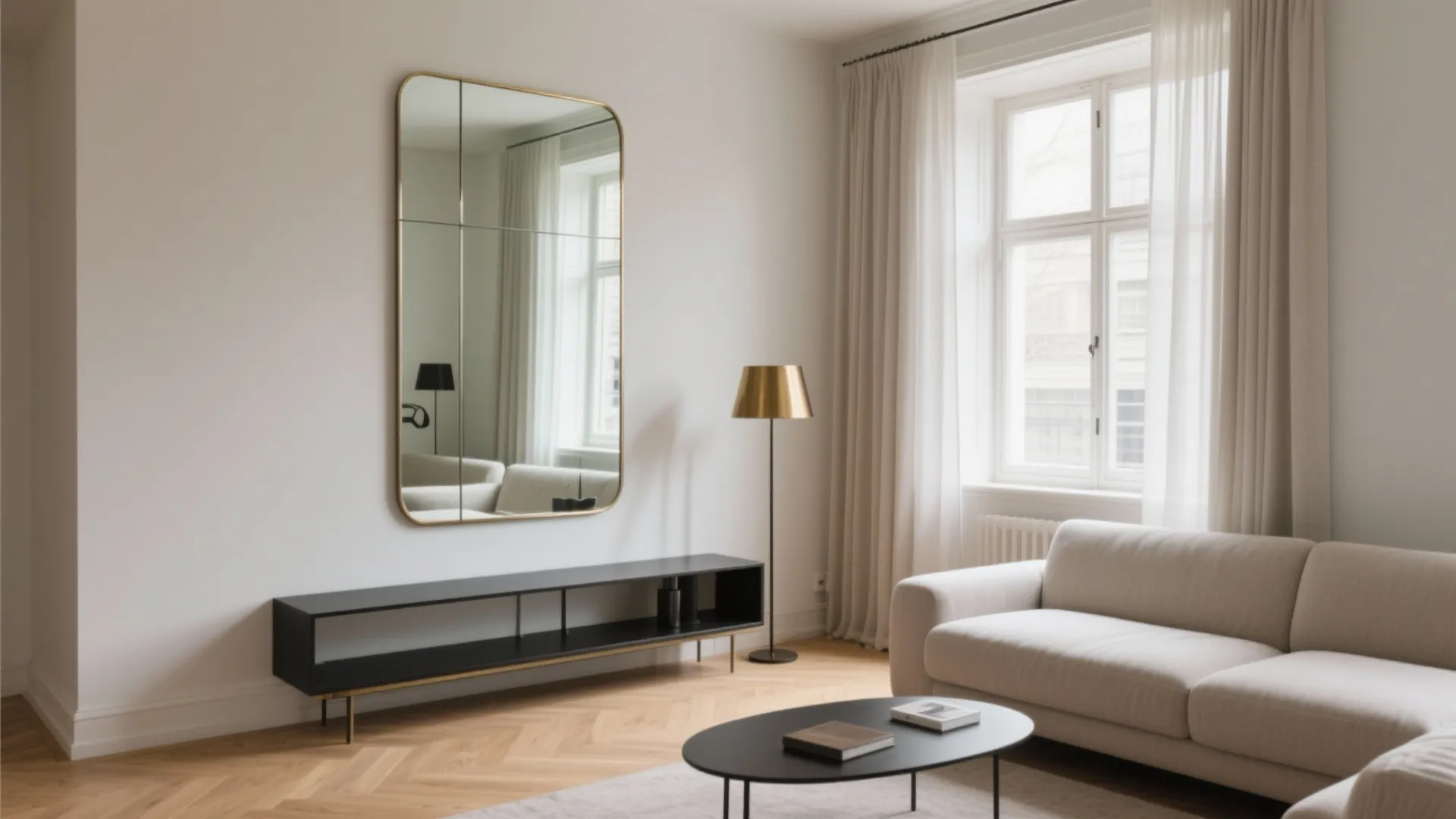 1) Oversized Mirror Opposite Light (Windows or Lamps)