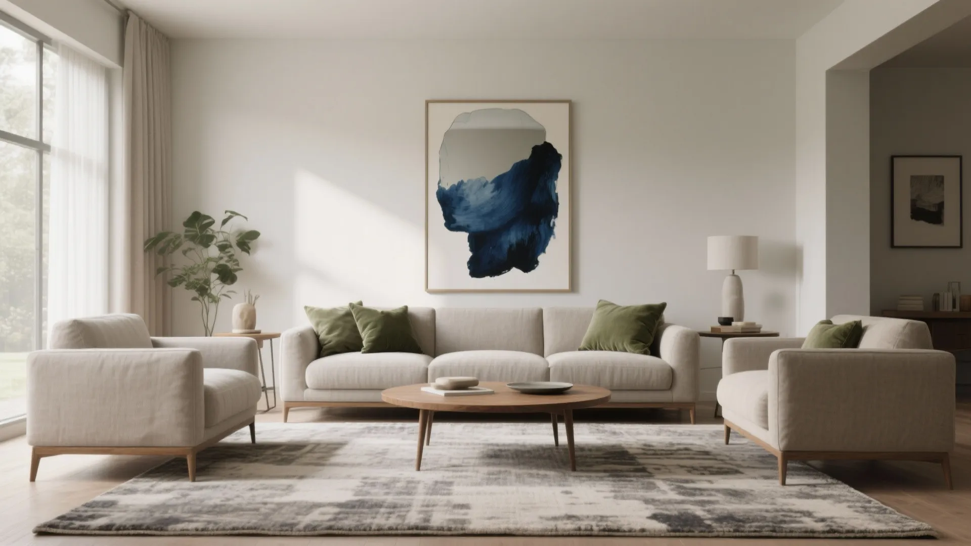 Idea 3: Go bigger with the rug and one hero art piece