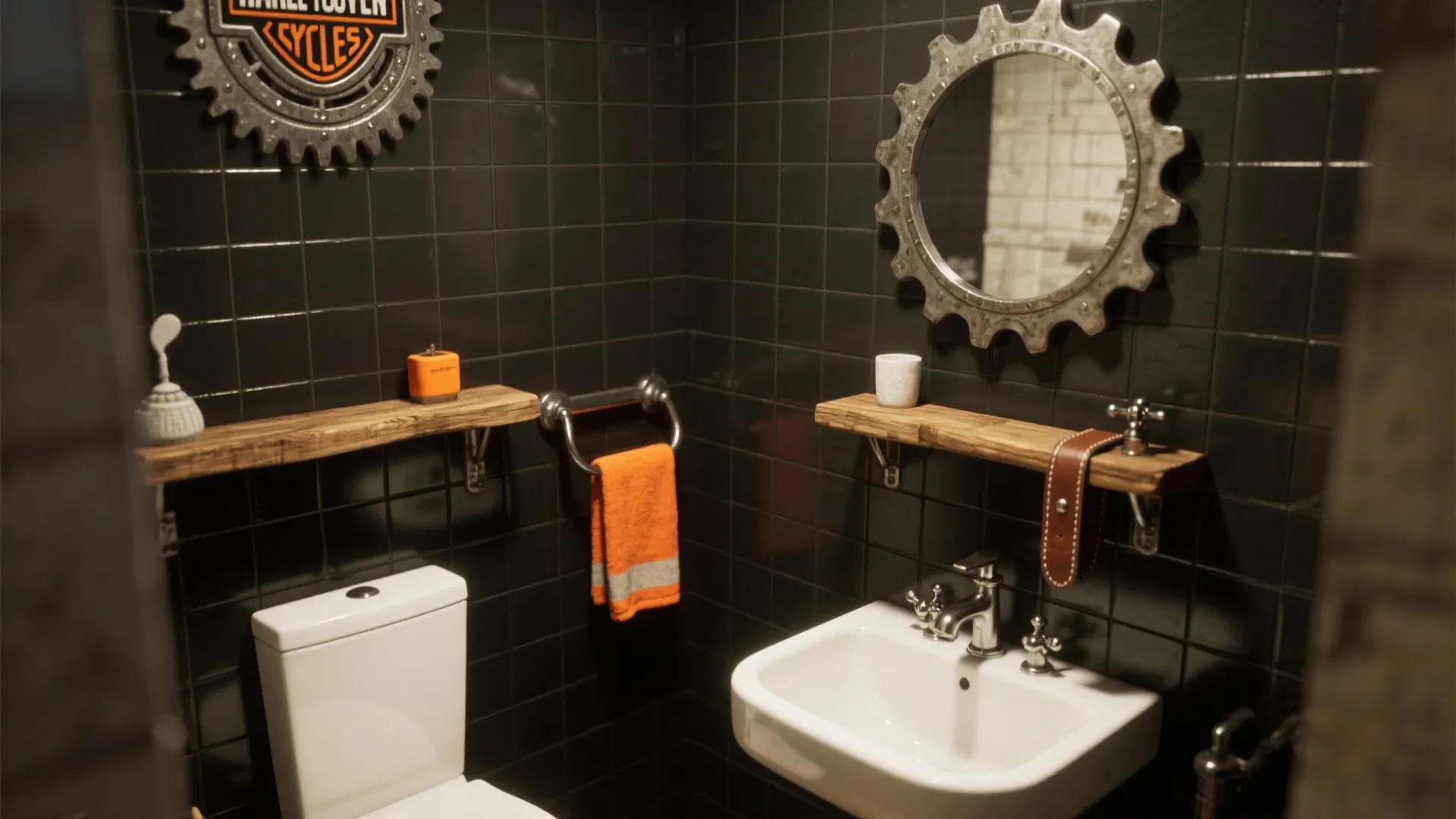 Harley Davidson Bathroom Decor — 5 Bold Ideas: Rugged, sleek, and surprisingly livable: five Harley-inspired bathroom ideas for small spaces
