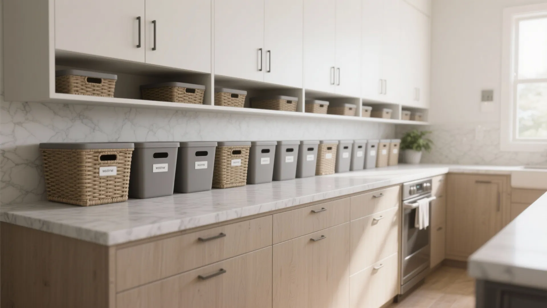 Idea 2: Hidden storage with shallow uppers or uniform bins