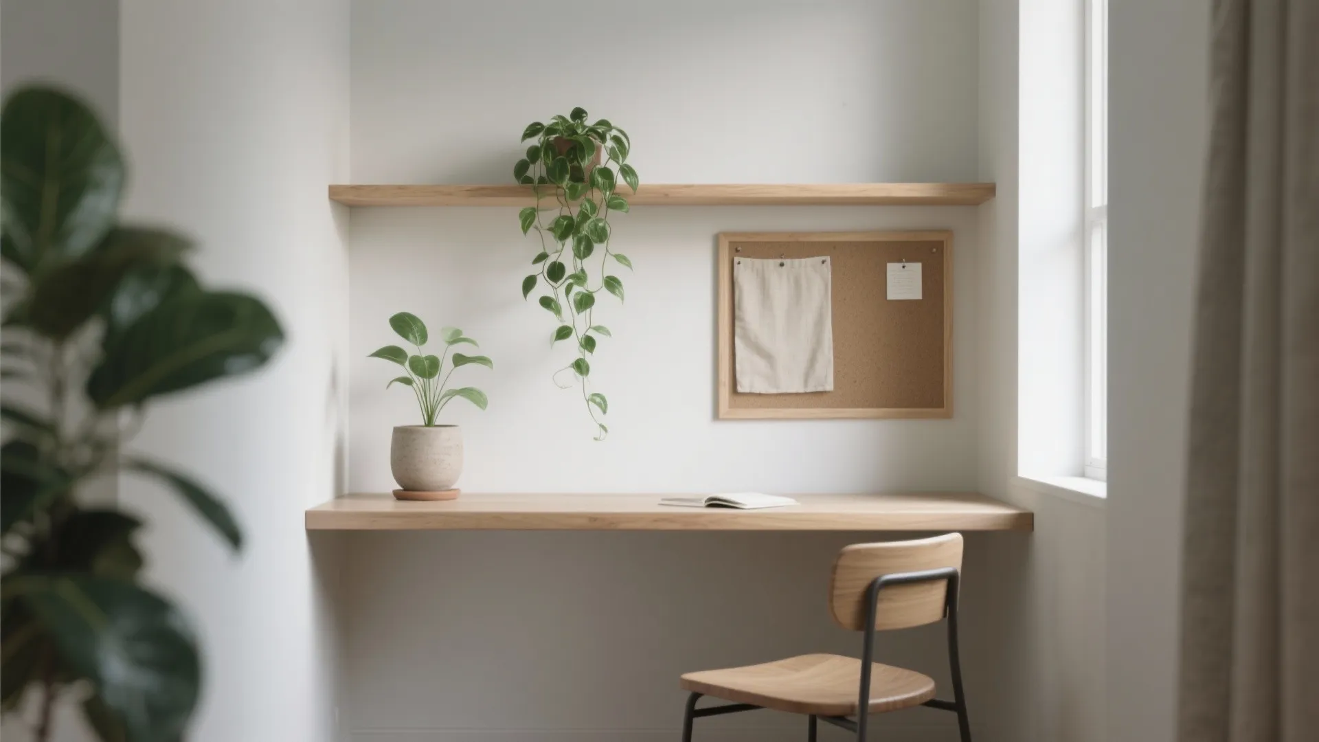 Biophilic calm with wood, green, and texture