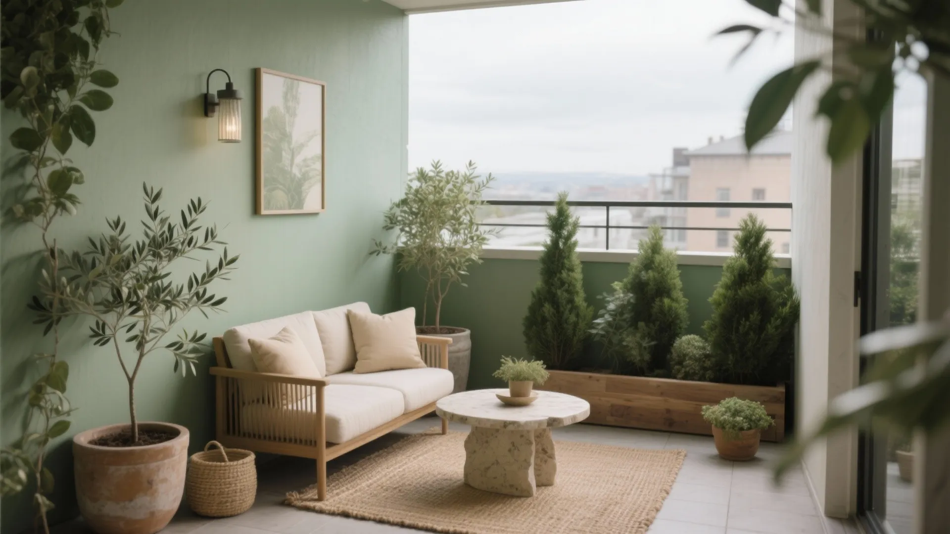 Biophilic Greens with Earthy Neutrals