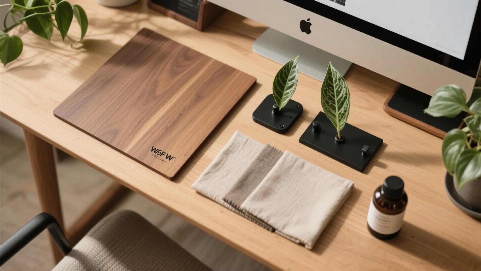Biophilic palette: wood, plants, and tactile calm