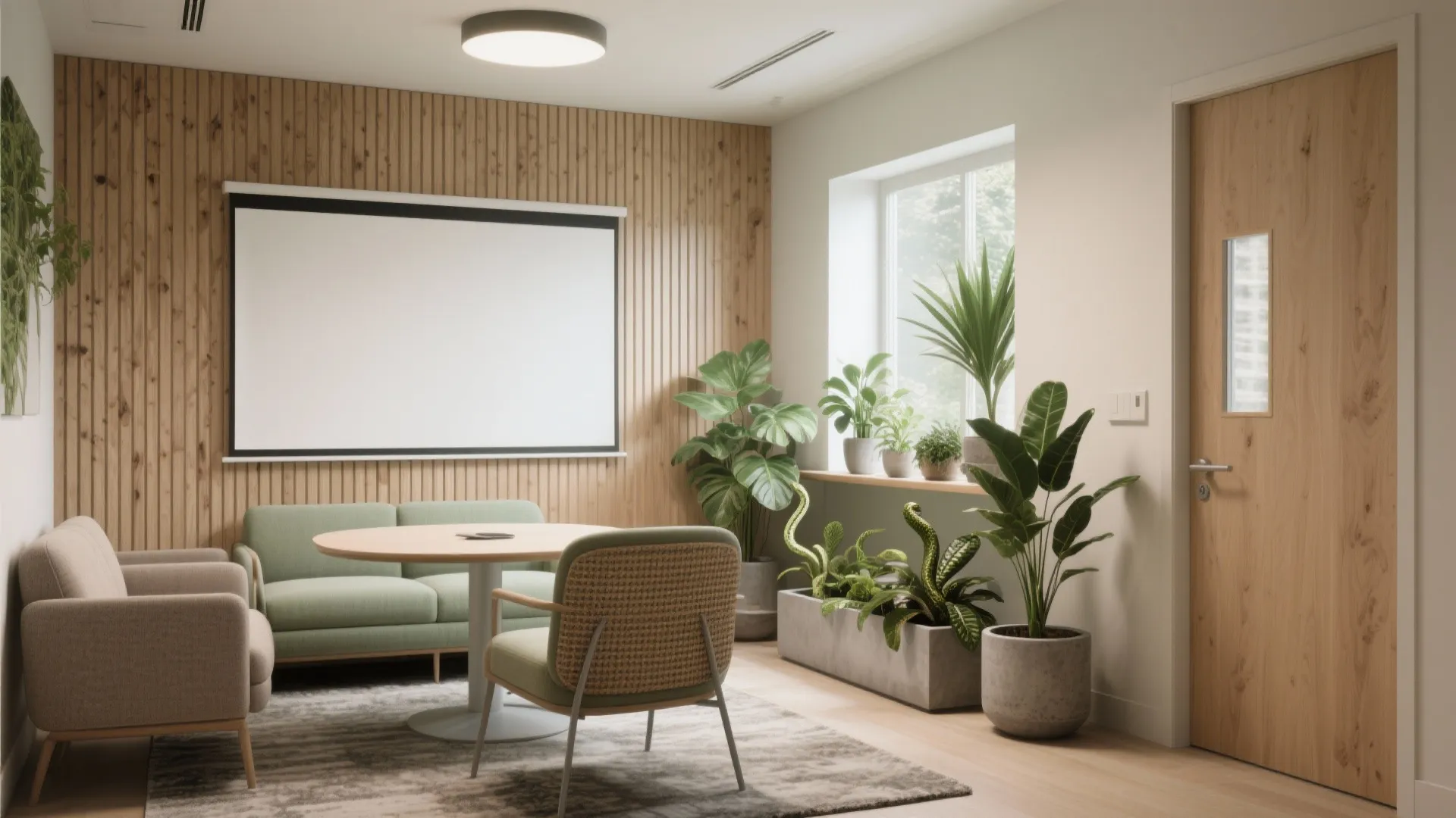 Biophilic warmth with wood and plants