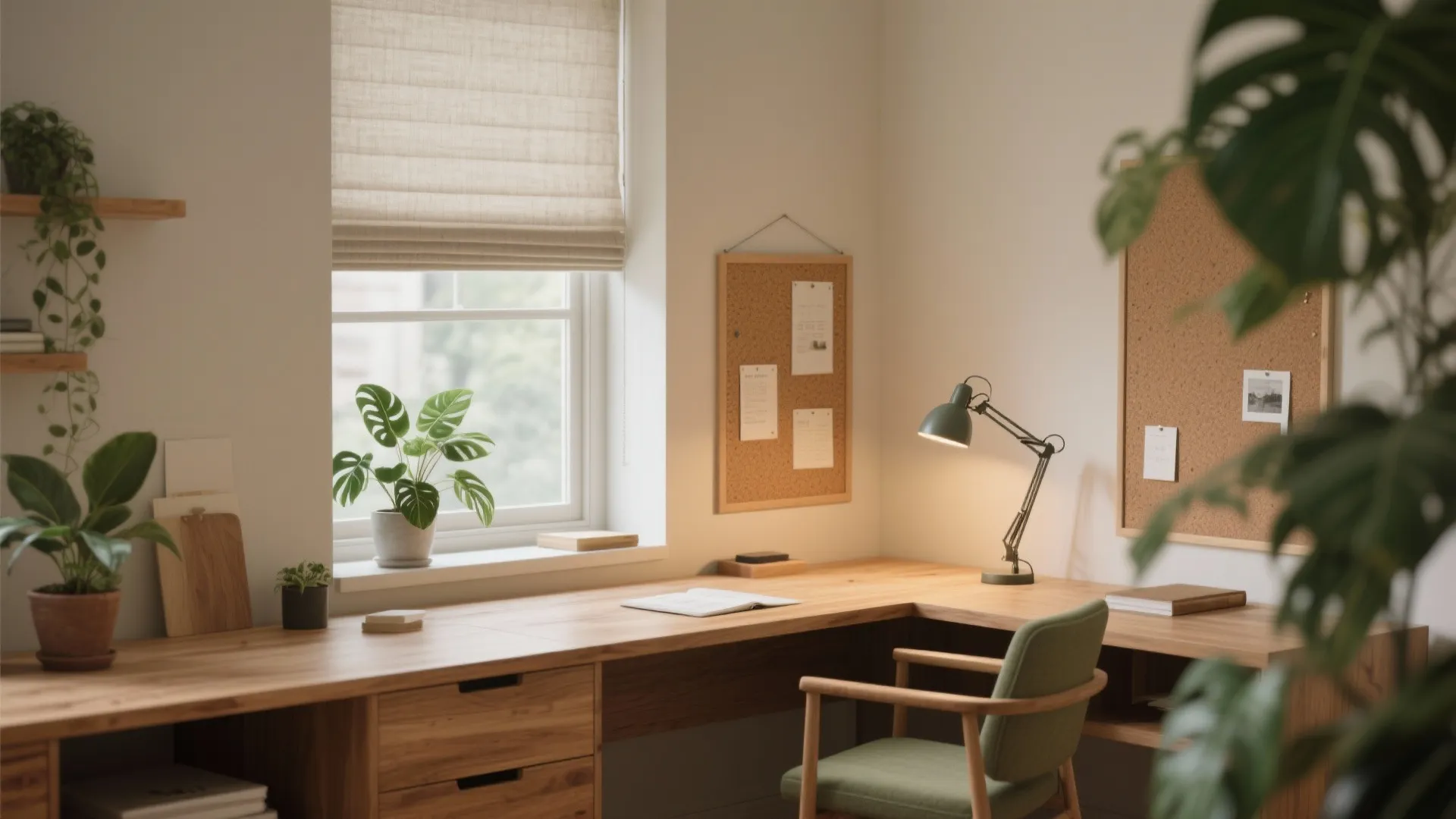 Warm wood tones and biophilic focus cues