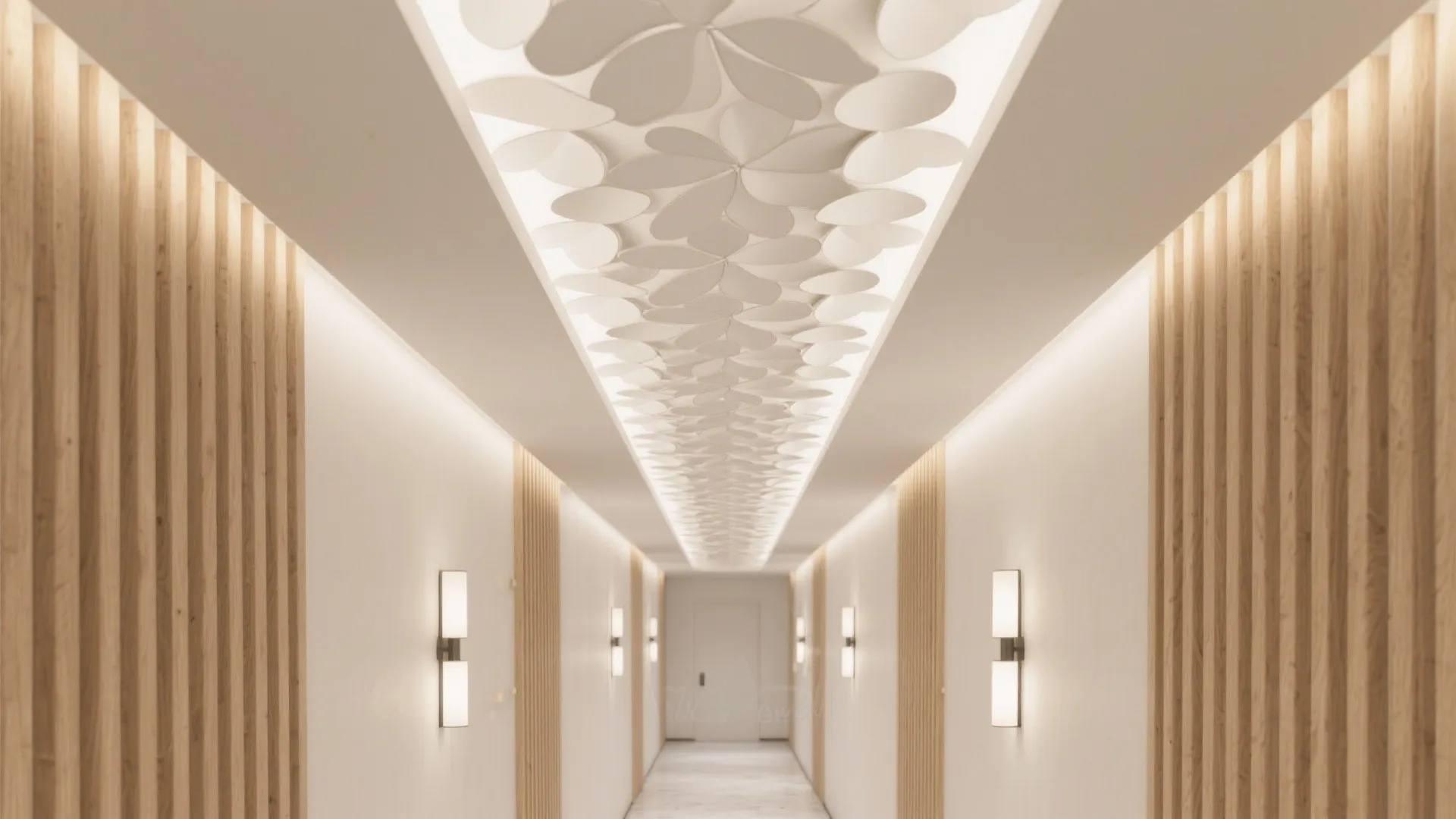 5) Biophilic 3D petals with natural wood accents