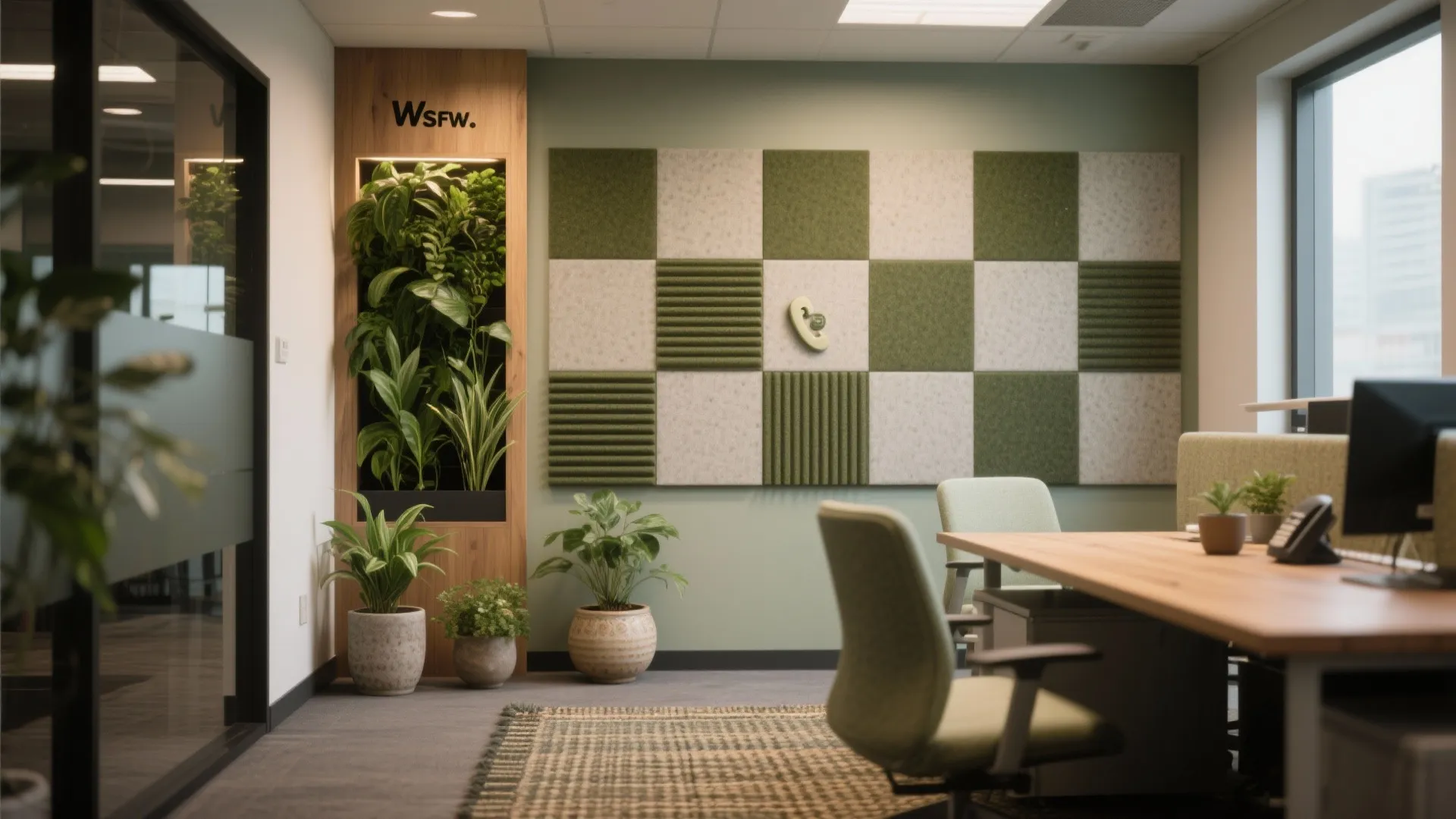 5. Biophilic Touches and Acoustic Panels
