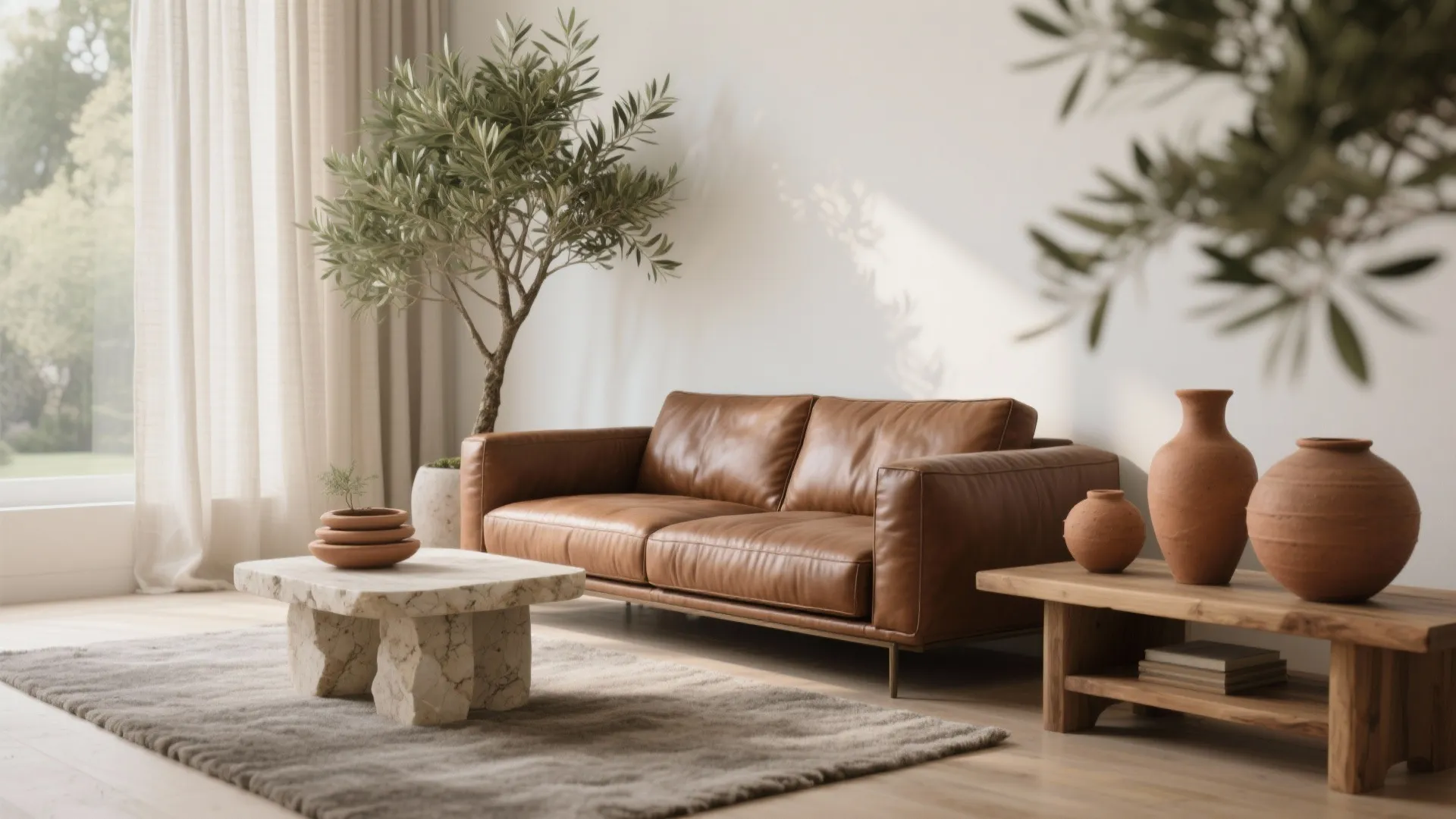 Biophilic materials and earthy accents