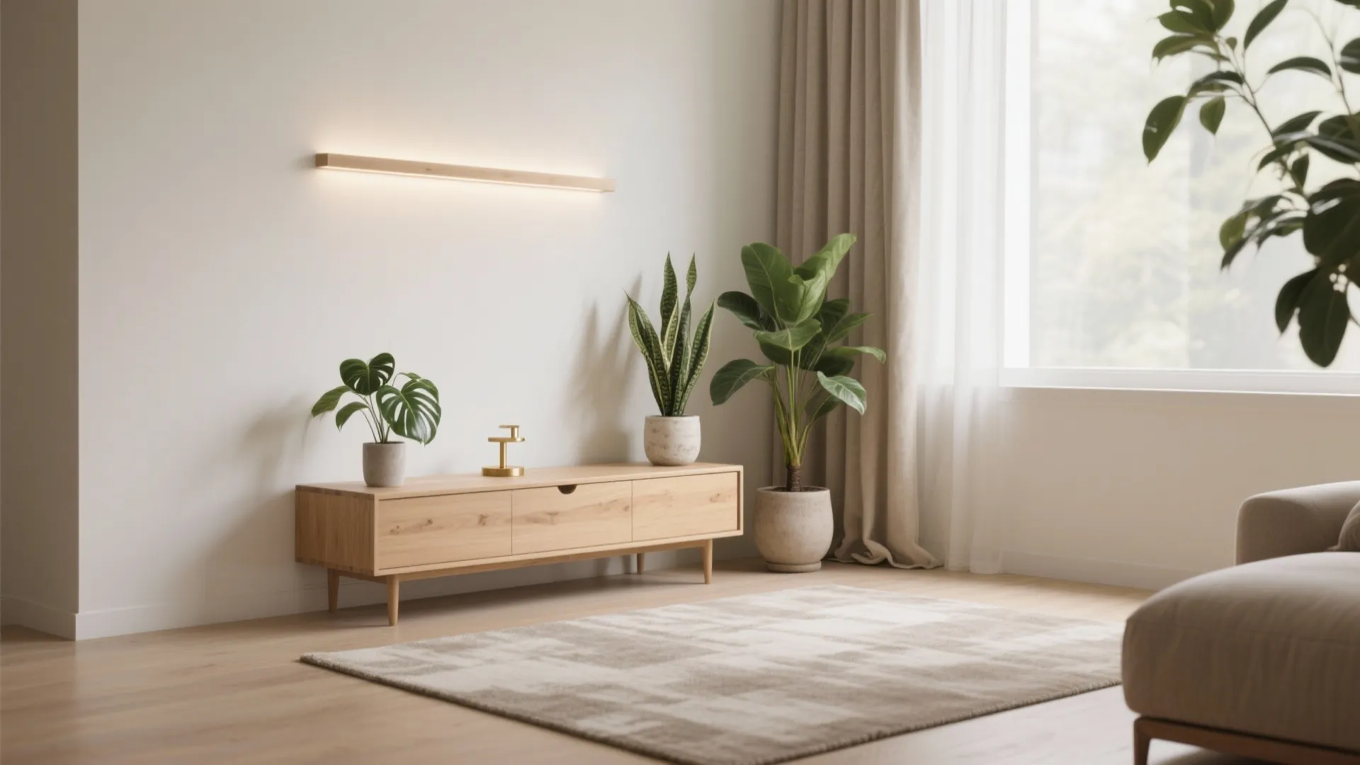 Calm materials and biophilic accents