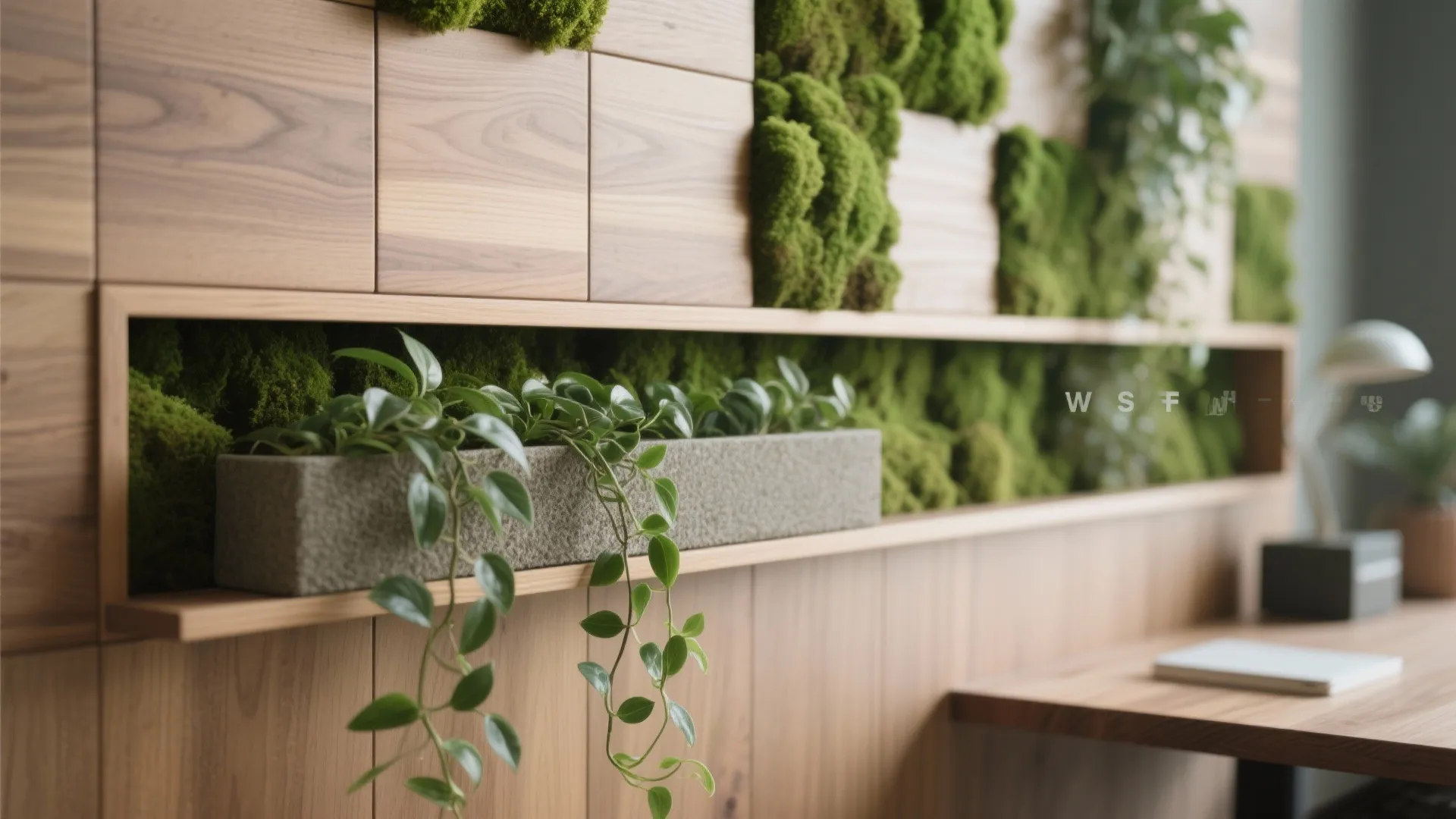 Biophilic Wall: Wood, Moss, and Low-Maintenance Greens
