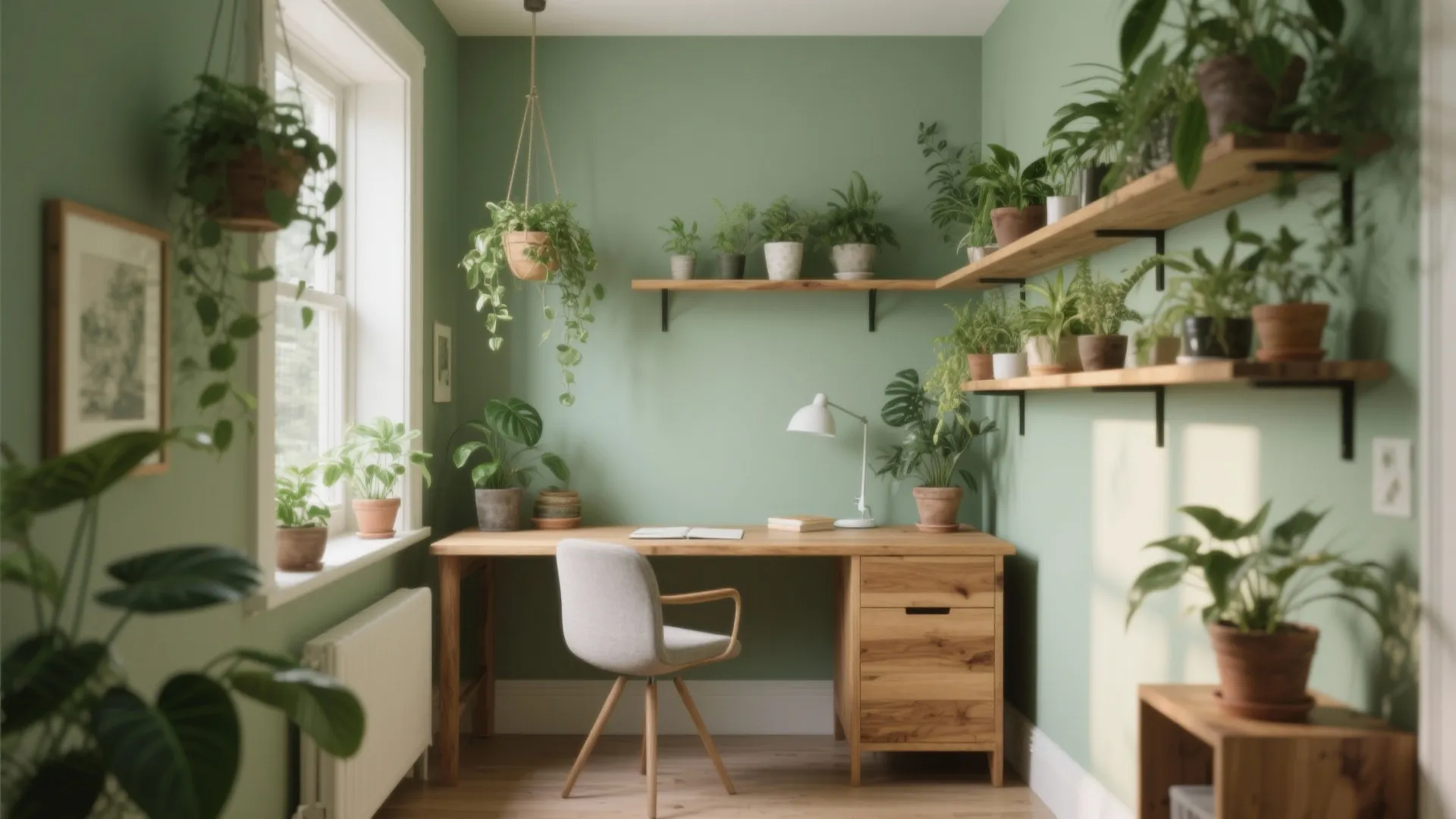 4. Biophilic Greens Paired with Natural Wood