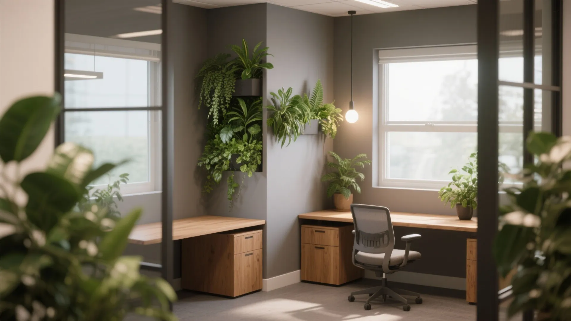 5. Biophilic Greys: Plants and Natural Light