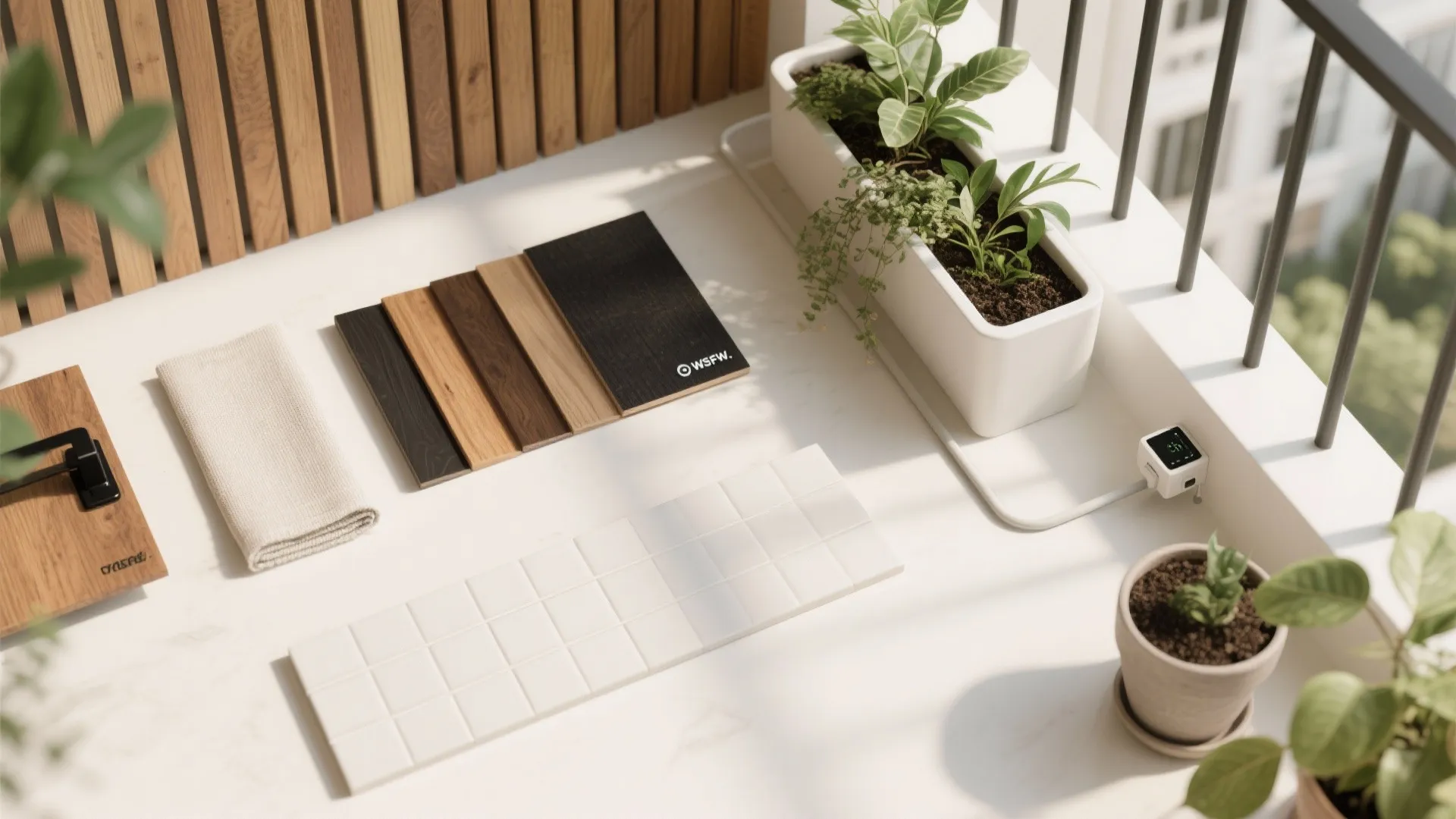 Natural materials and a vertical garden for calm