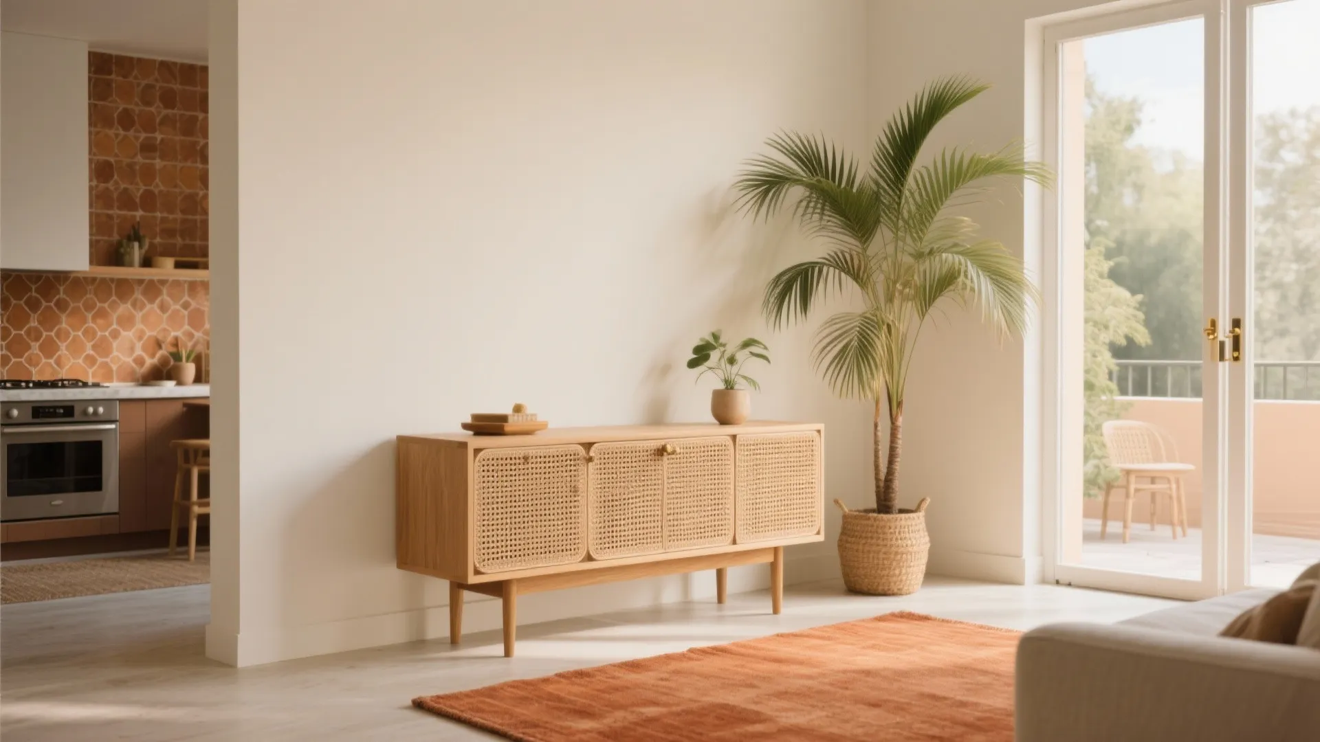 Local textures and biophilic touches: cane, rattan, terracotta