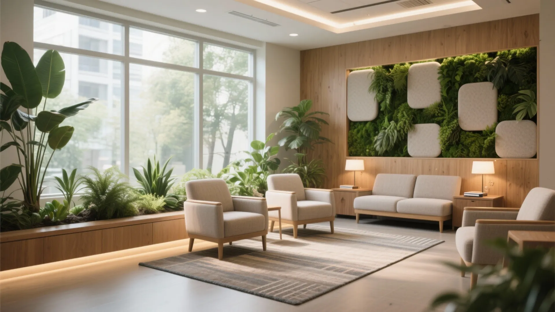 Biophilic lounges with gentle acoustics