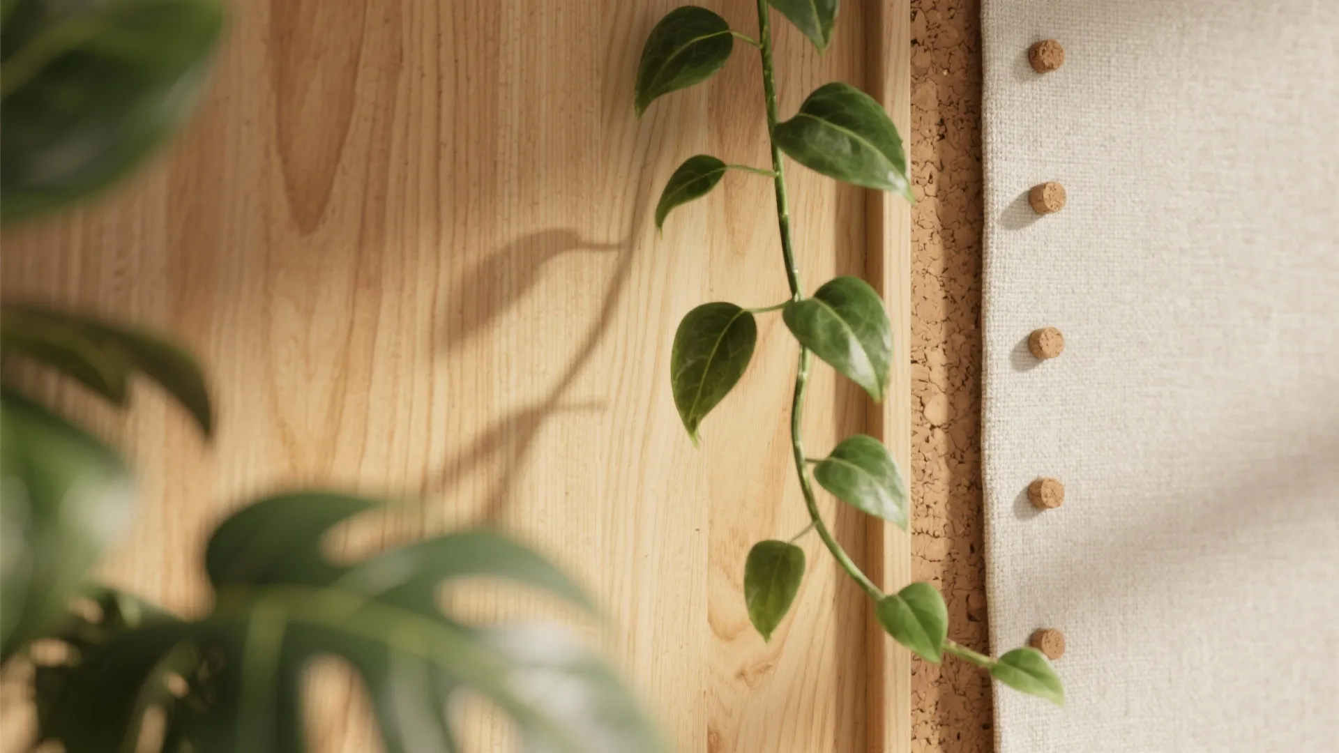 Warm wood, greens, and biophilic textures