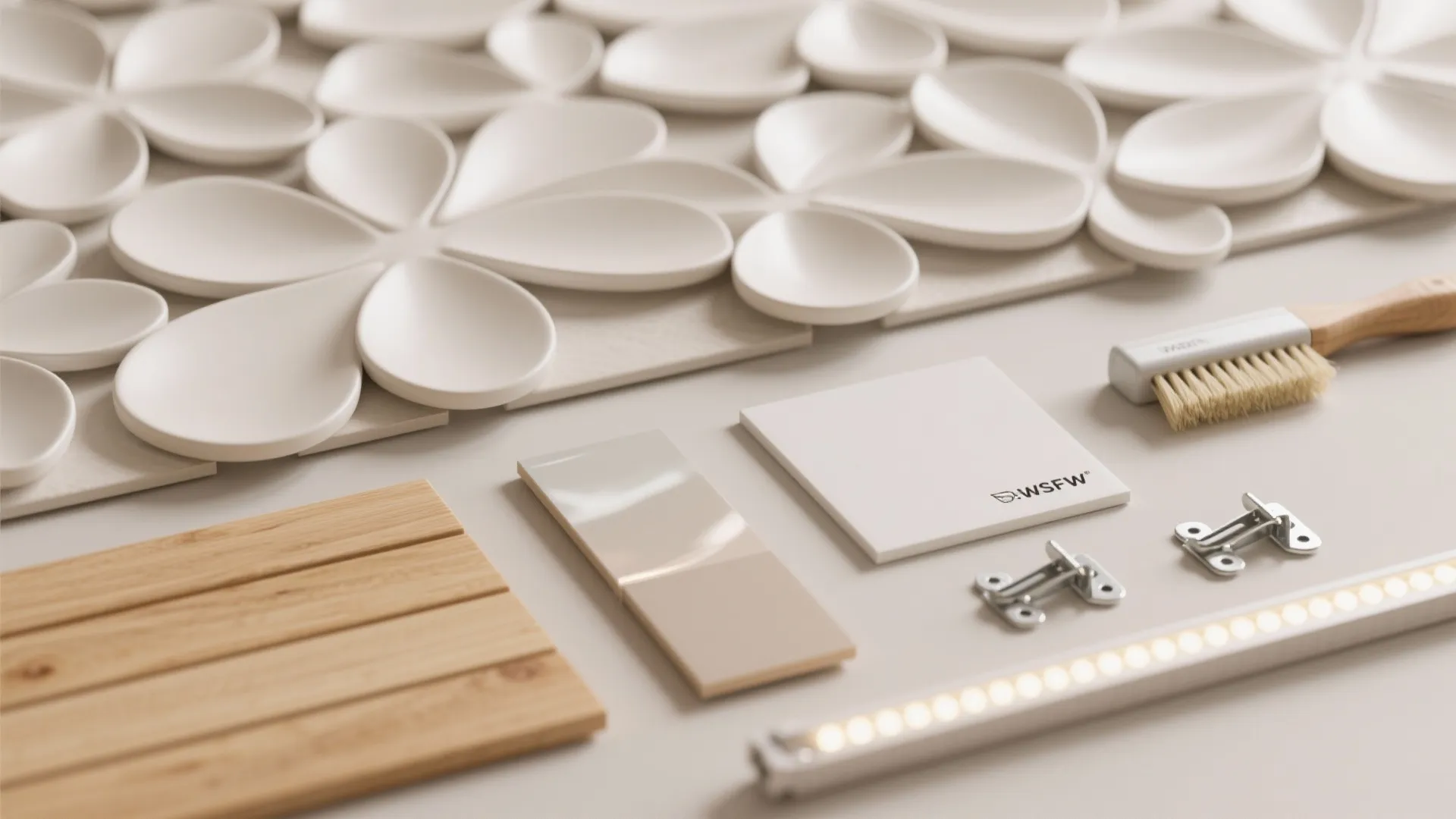 5) Biophilic 3D petals with natural wood accents