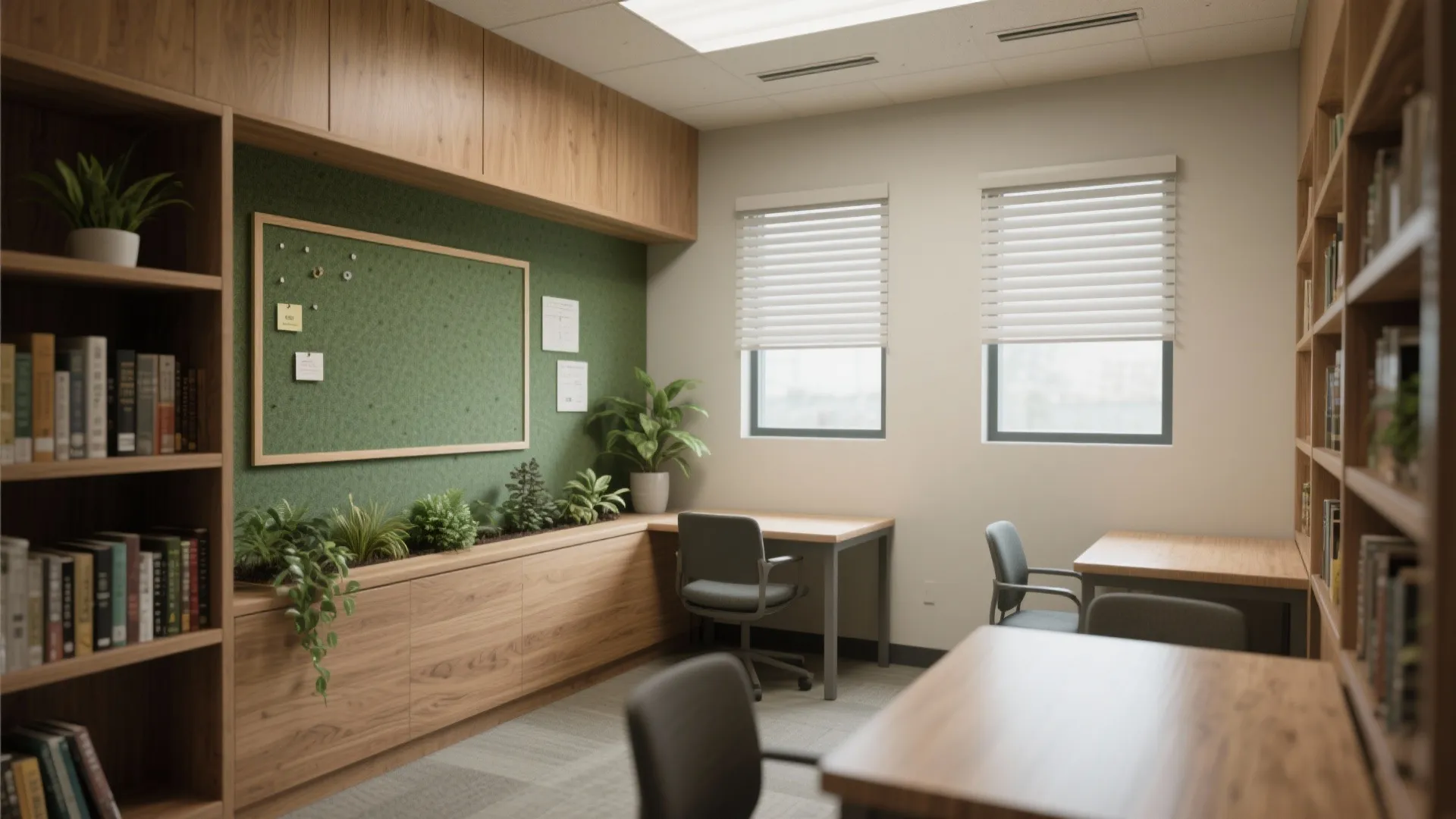 Biophilic materials and calming palettes