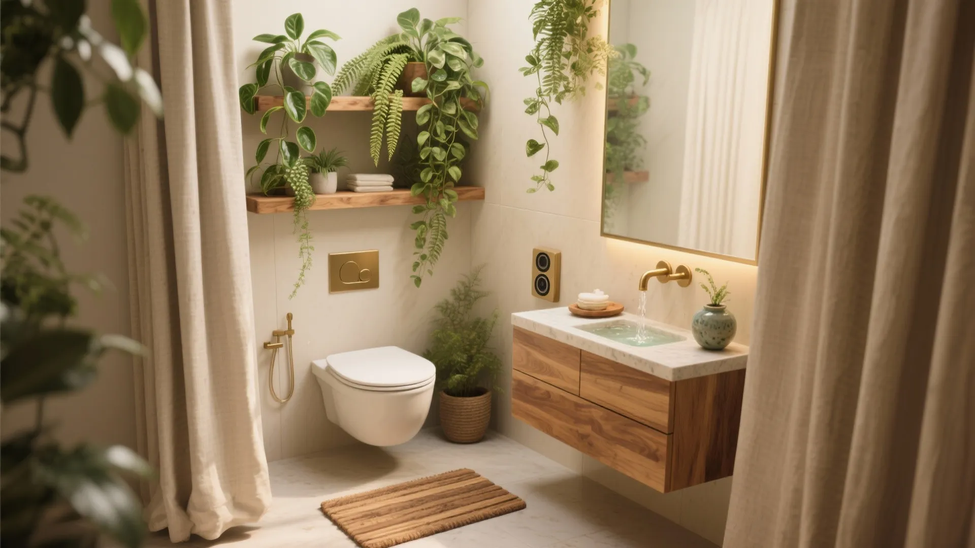 5) Biophilic elements: plants, wood accents, and sound