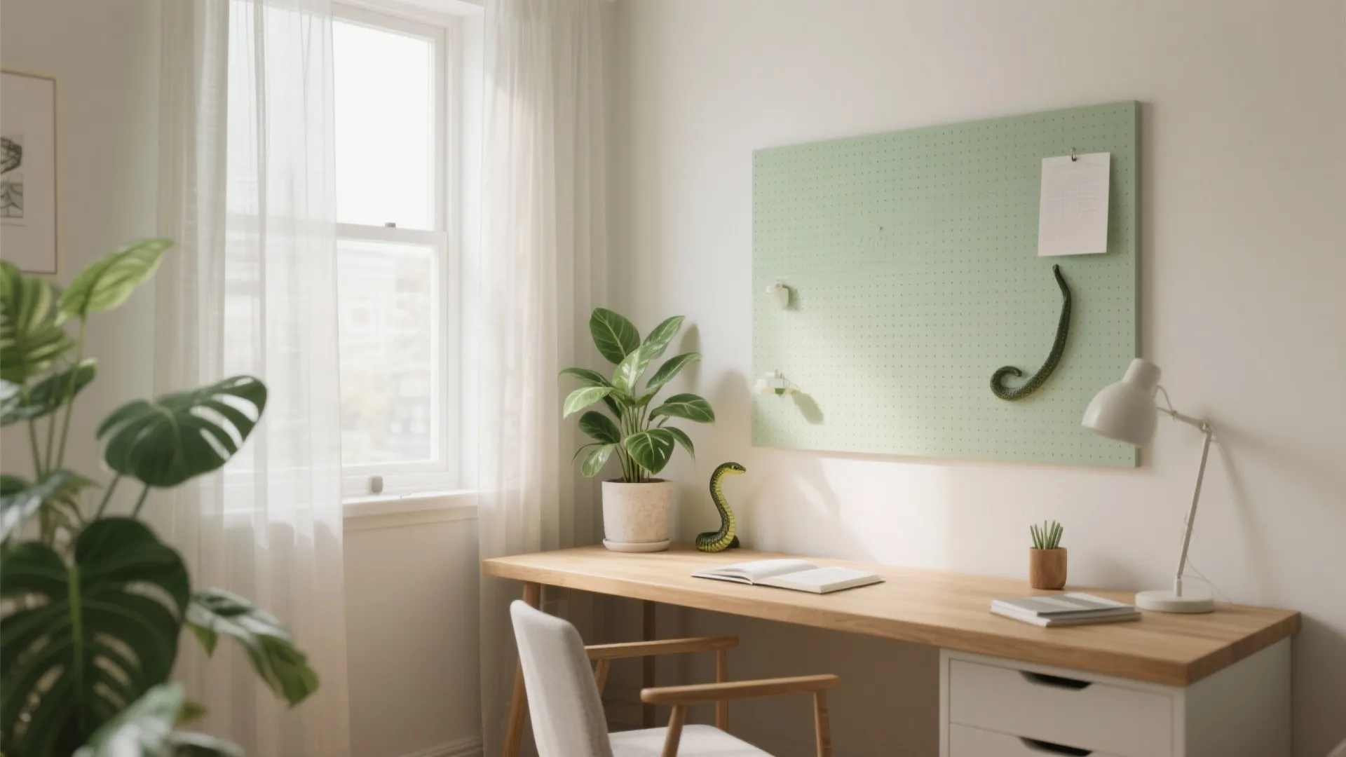 4) Biophilic micro-zone: plants, daylight, and neutrals