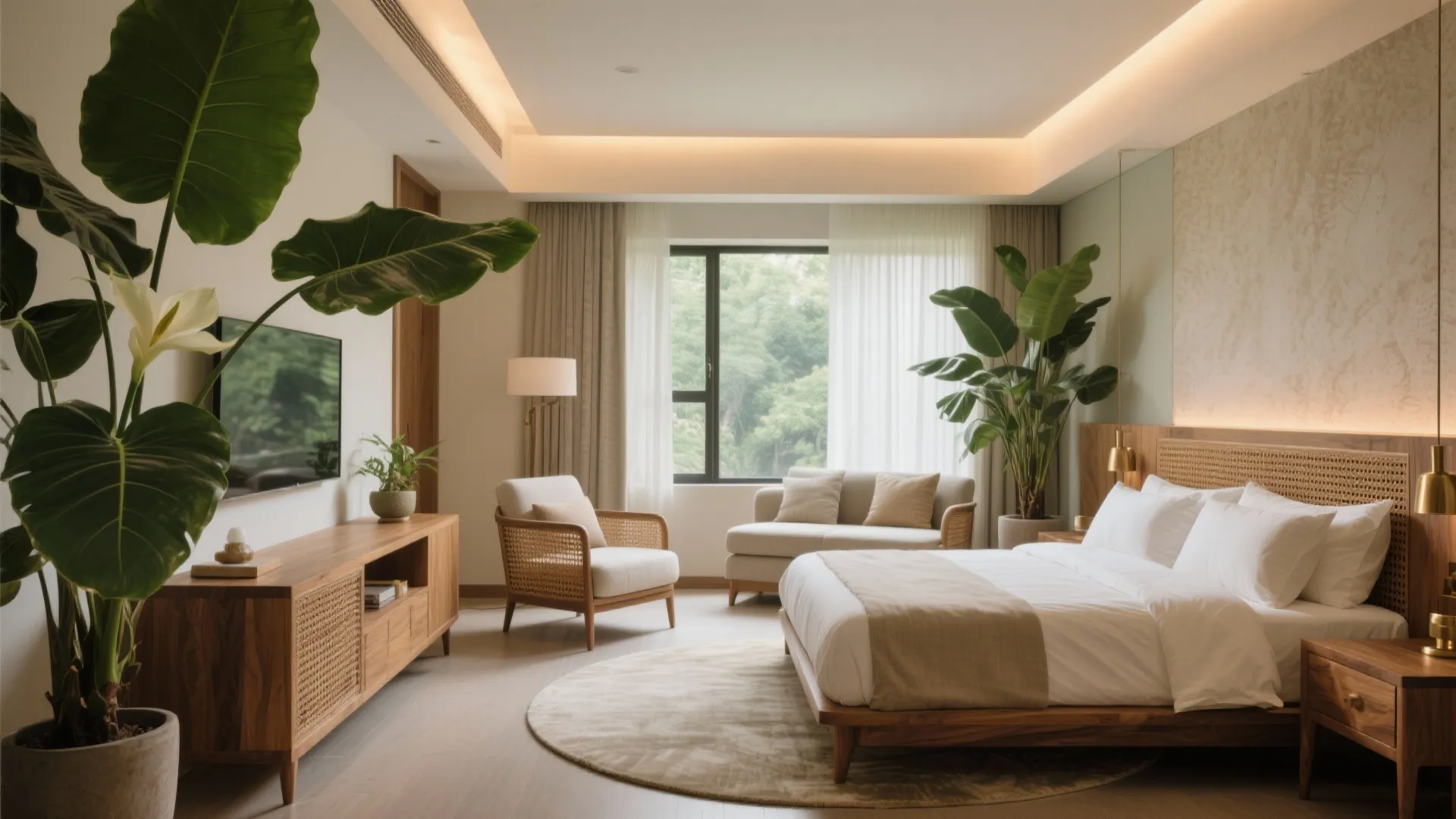 Biophilic calm with tactile luxury