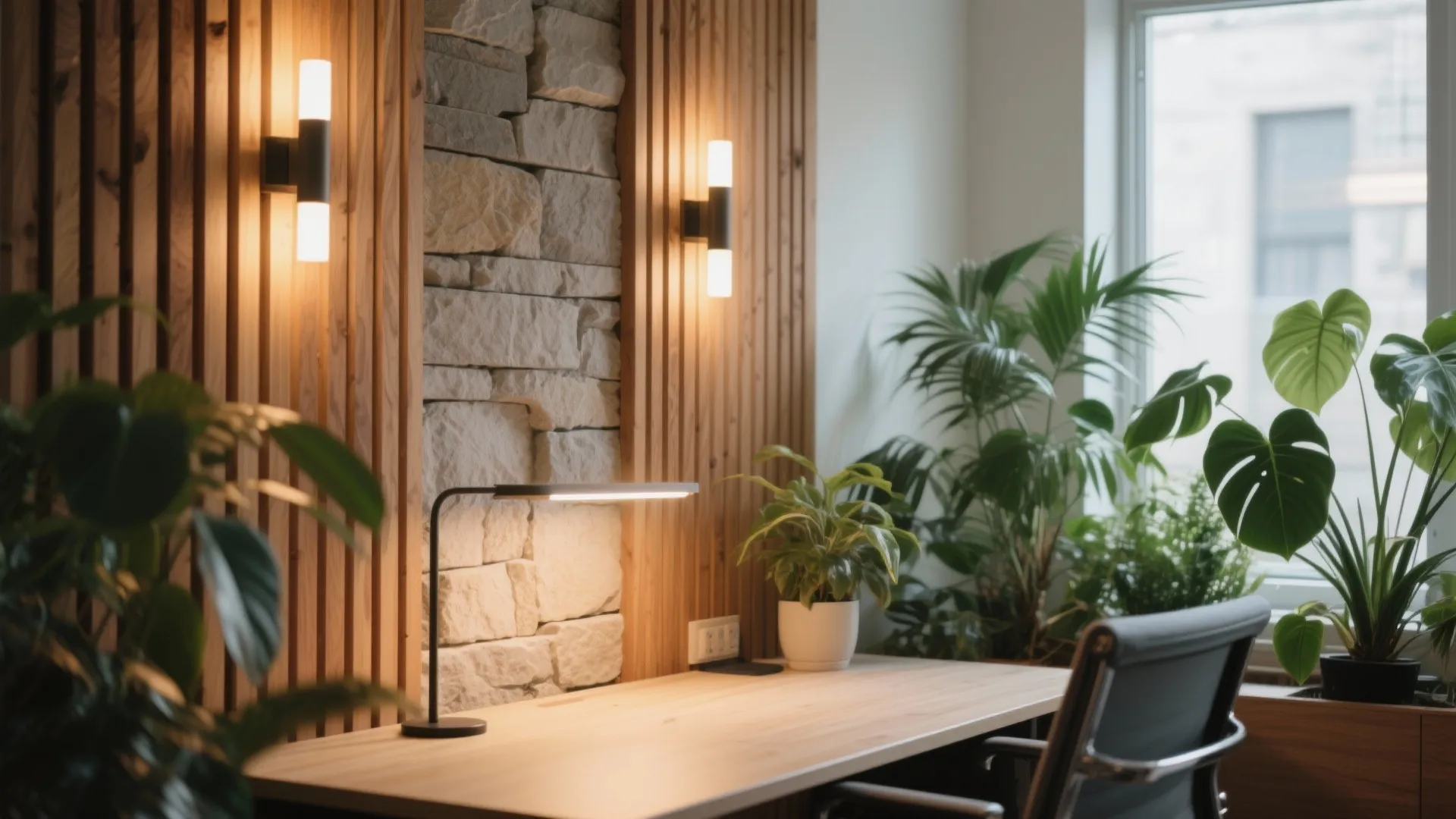 Biophilic wall lighting with warm spectra