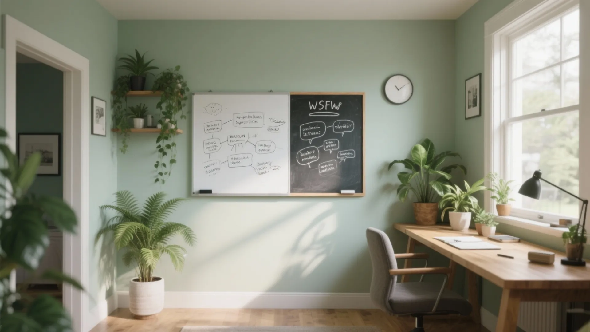 5. Biophilic Greens & Writable Surfaces