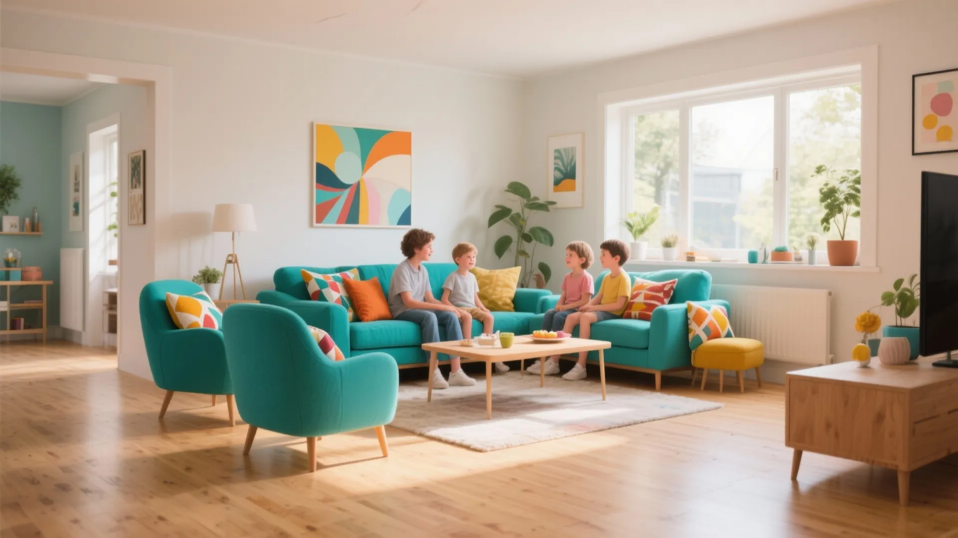 9. Light Wood with Bold Colour Pops