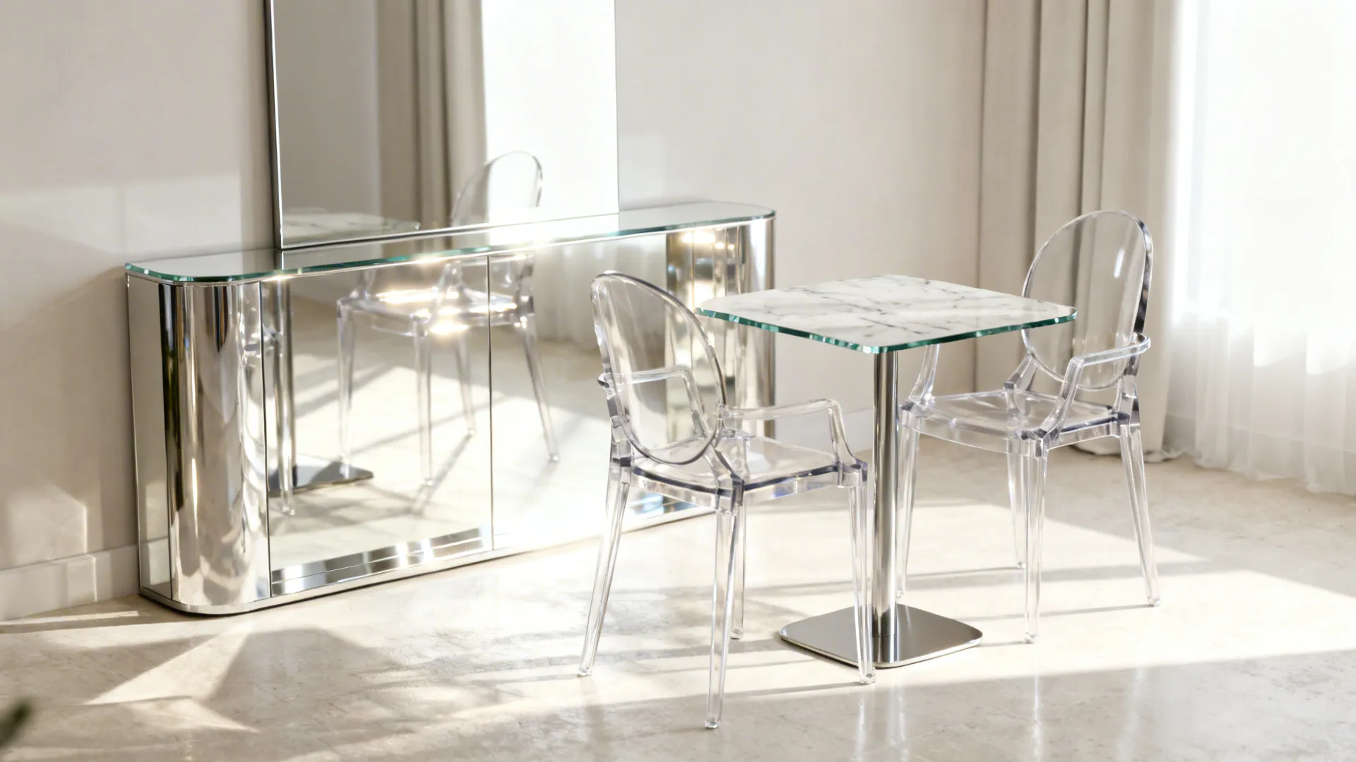 5. Bistro set with translucent or mirrored accents