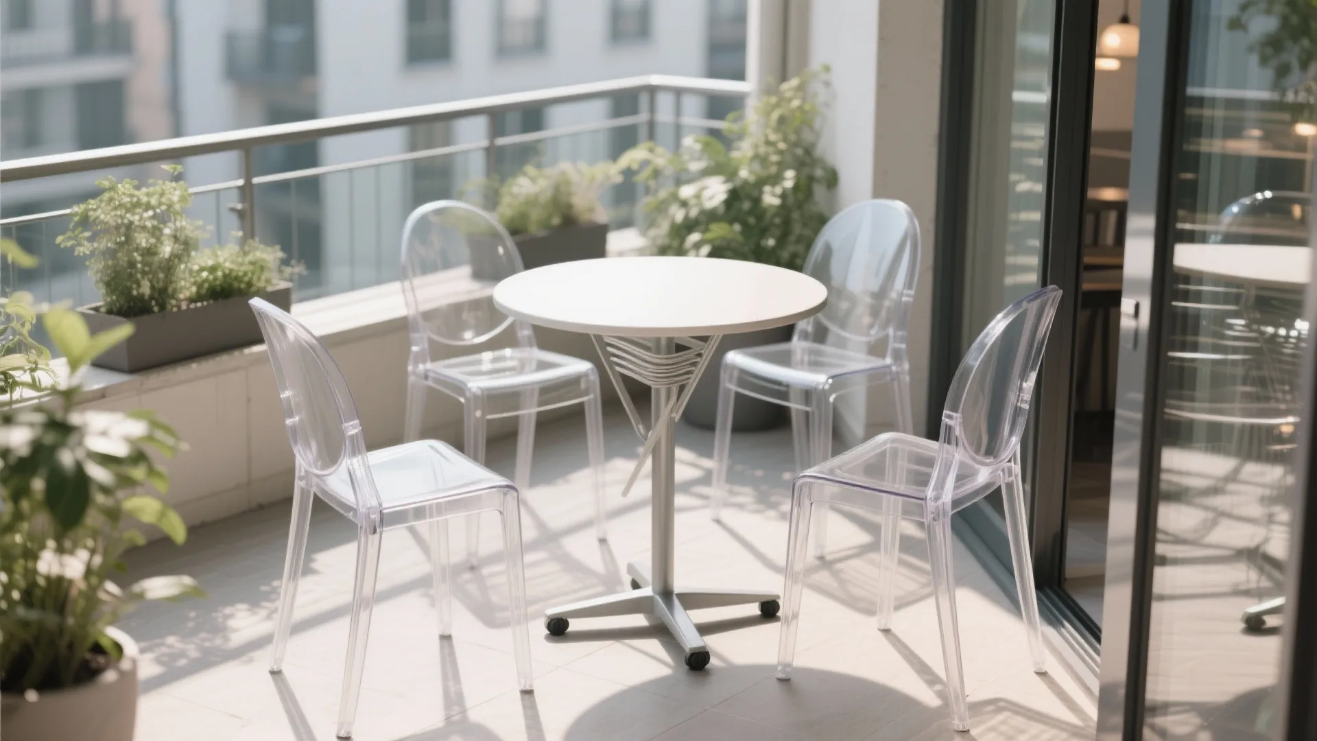 3) Fold-away bistro corner with transparent seating