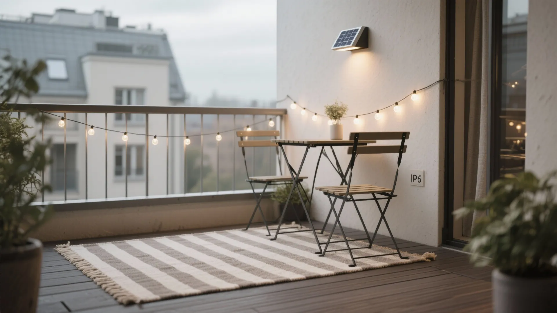 Compact bistro corner with weatherproof textiles