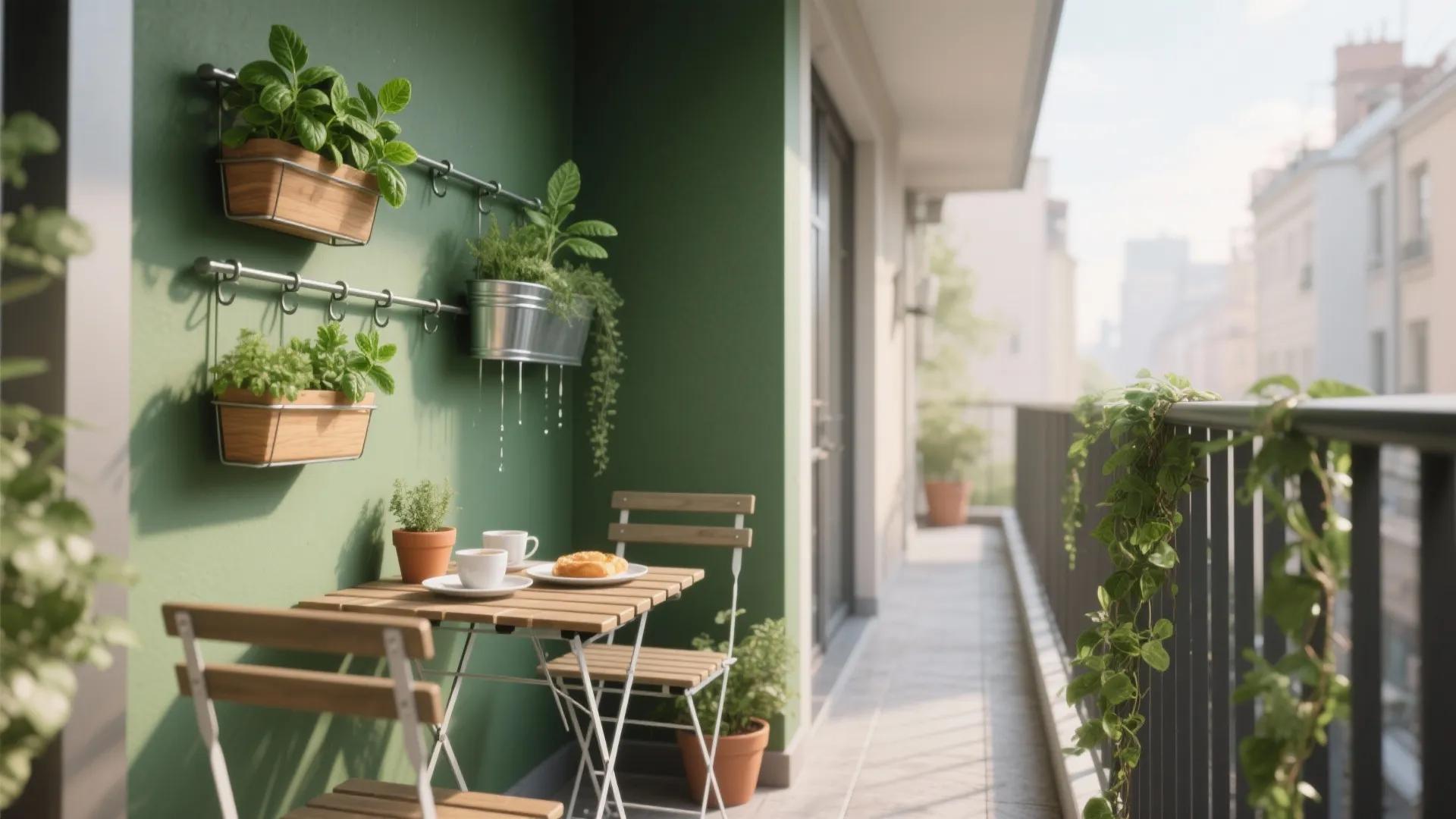 Idea 1: Foldable Bistro + Vertical Green Wall