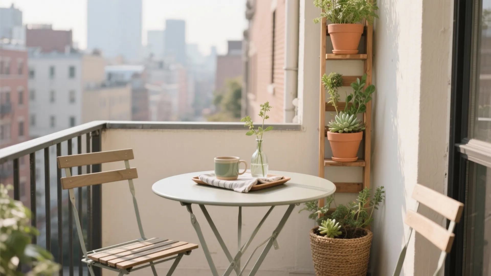Compact Bistro Set + Planter Ladder