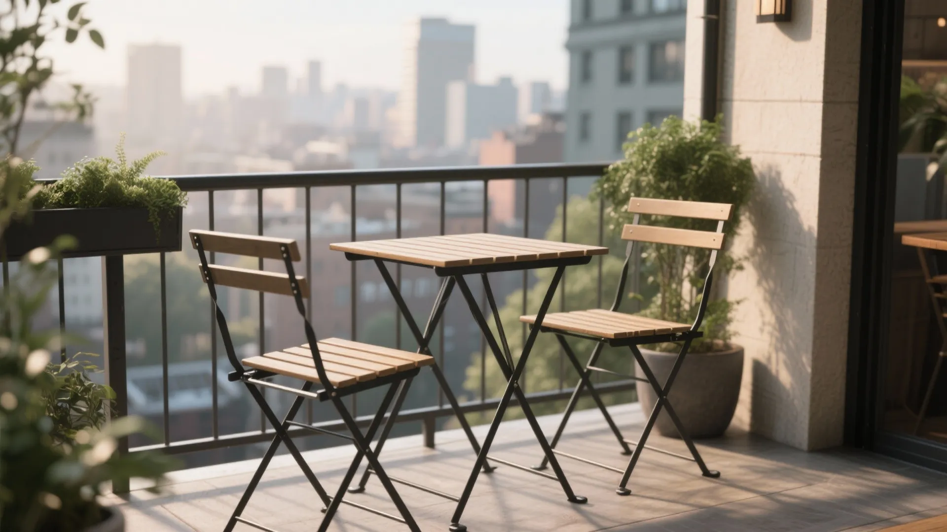 Foldable Bistro Set with Railing Table