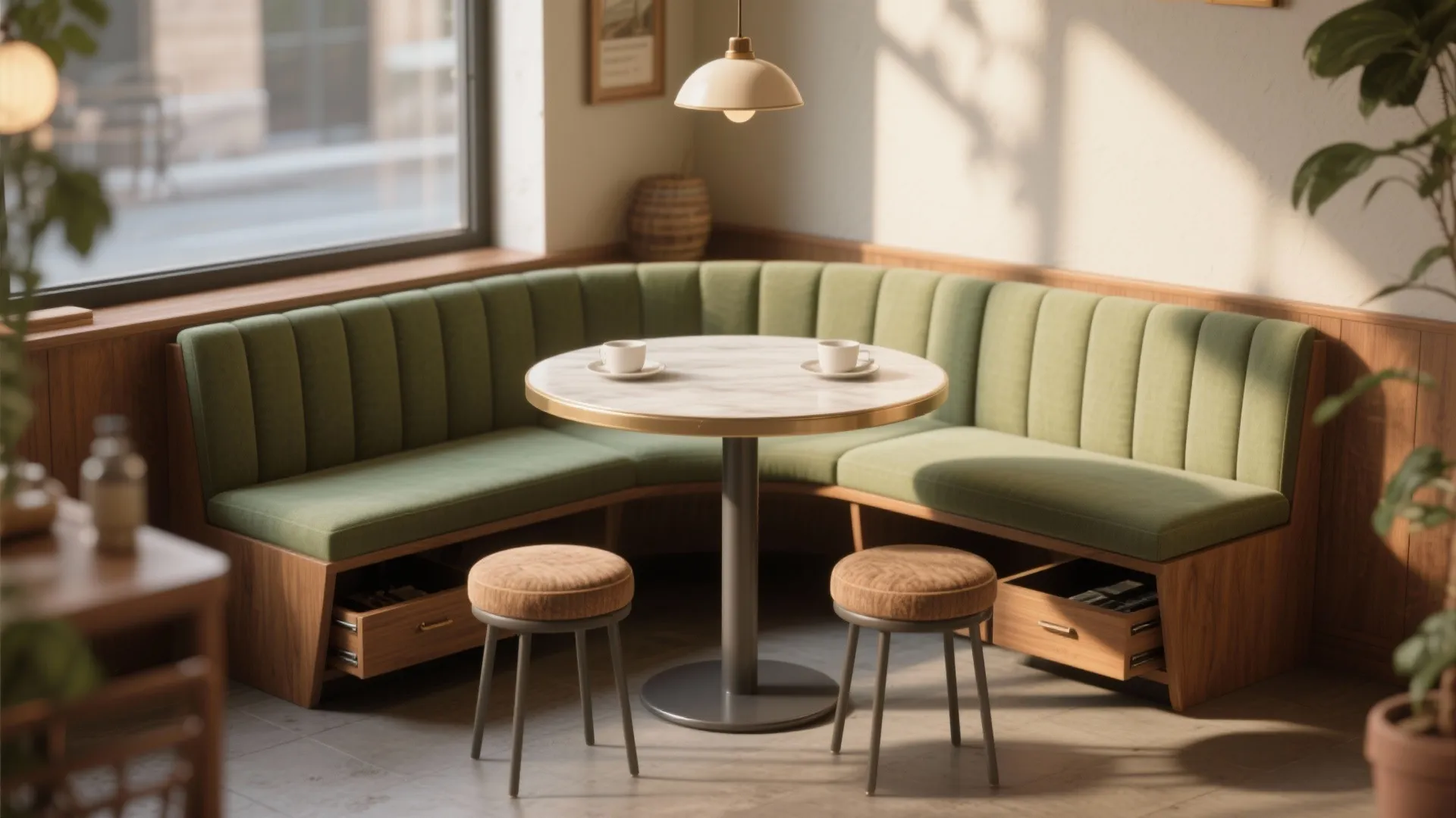 3. Round bistro set with storage stools