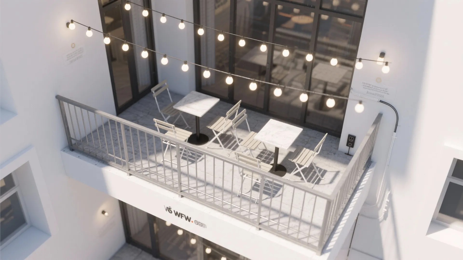 1) Minimal cafe bistro glow with warm-white strands