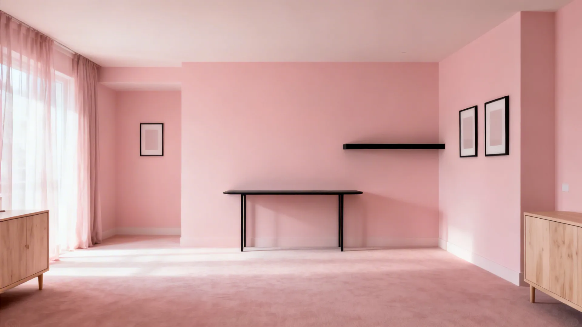 Before-and-after of blush room showing how black accents add structure without heaviness.