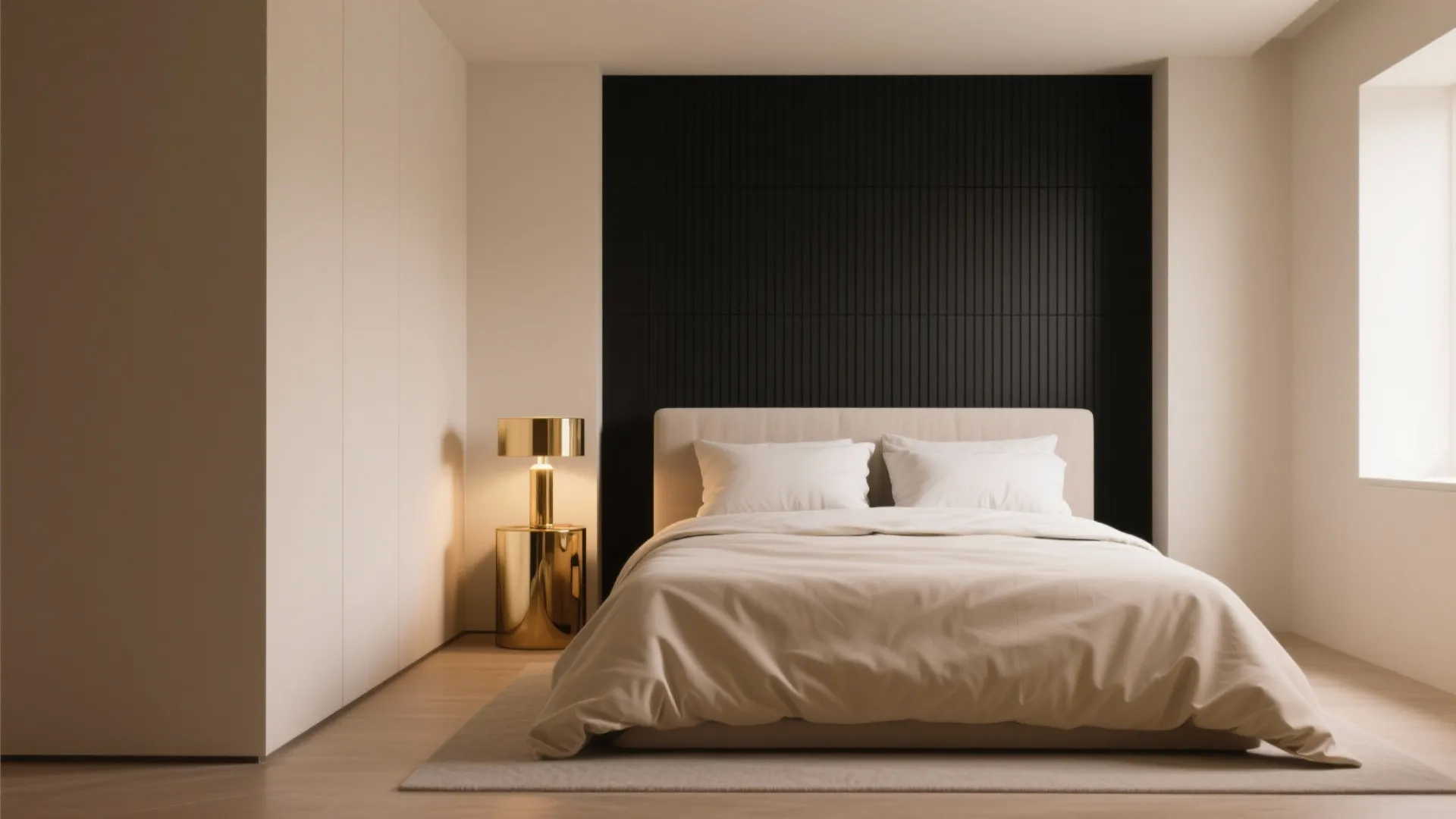 2. Black Accent Wall + Beige Minimalism