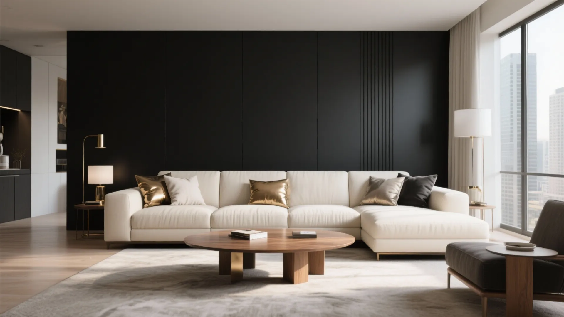 Black Accent Wall with Cream Furnishings