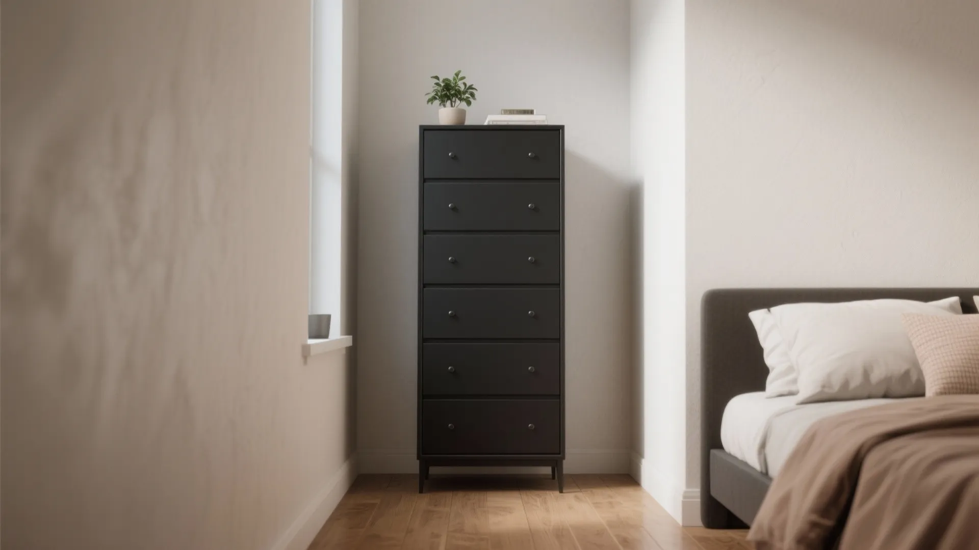 4. Accent black dresser to define a corner