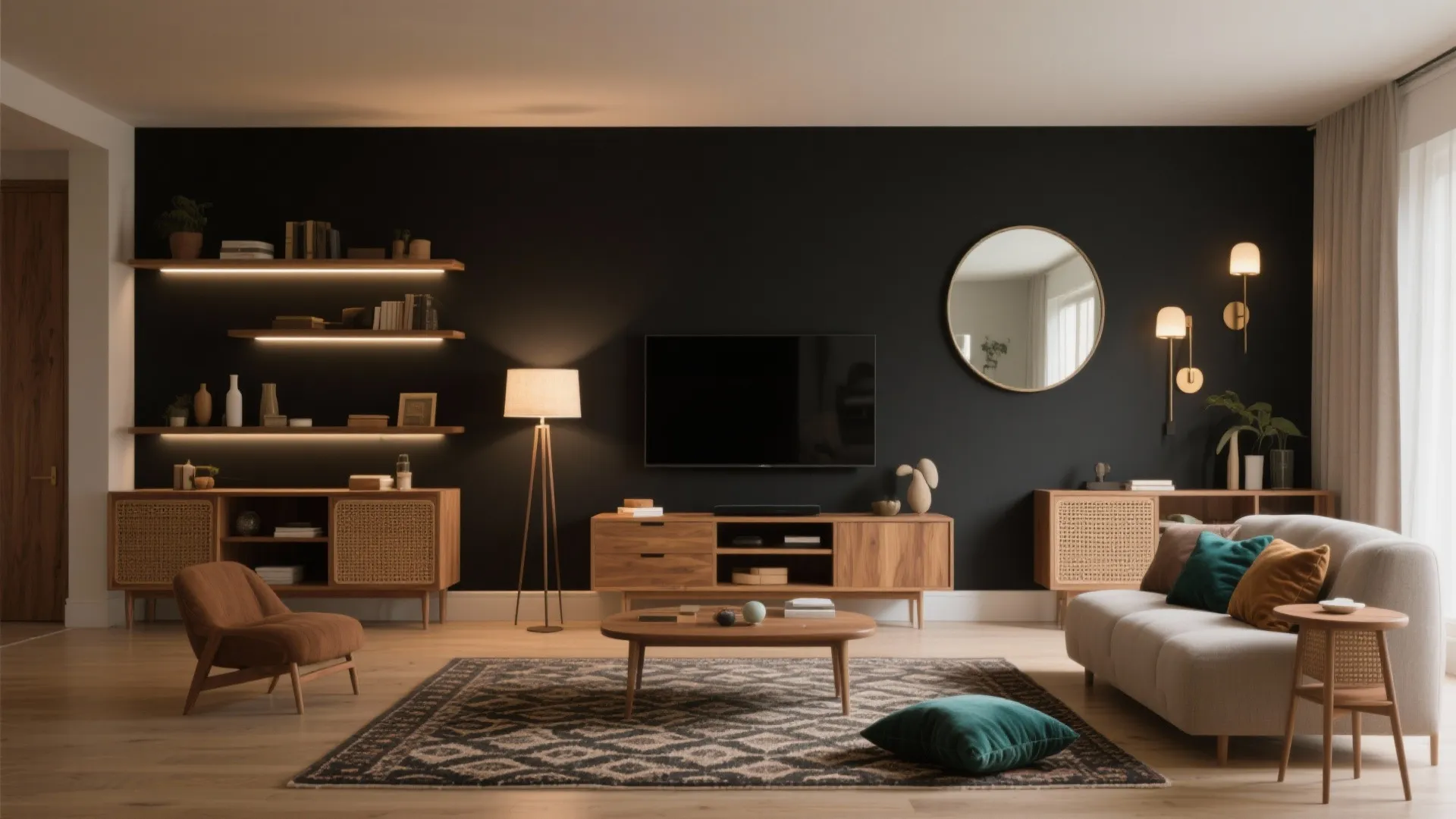 5 Bold Ideas for Black Living Room Walls: How to use a black living room wall to create depth, drama, and cozy elegance in small and large spaces