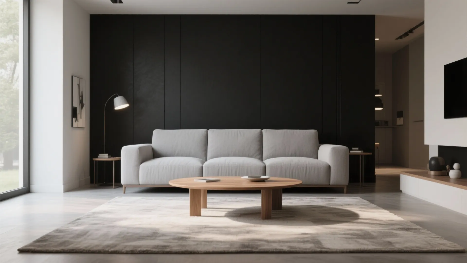 3. Black Accent Wall Behind the Sofa