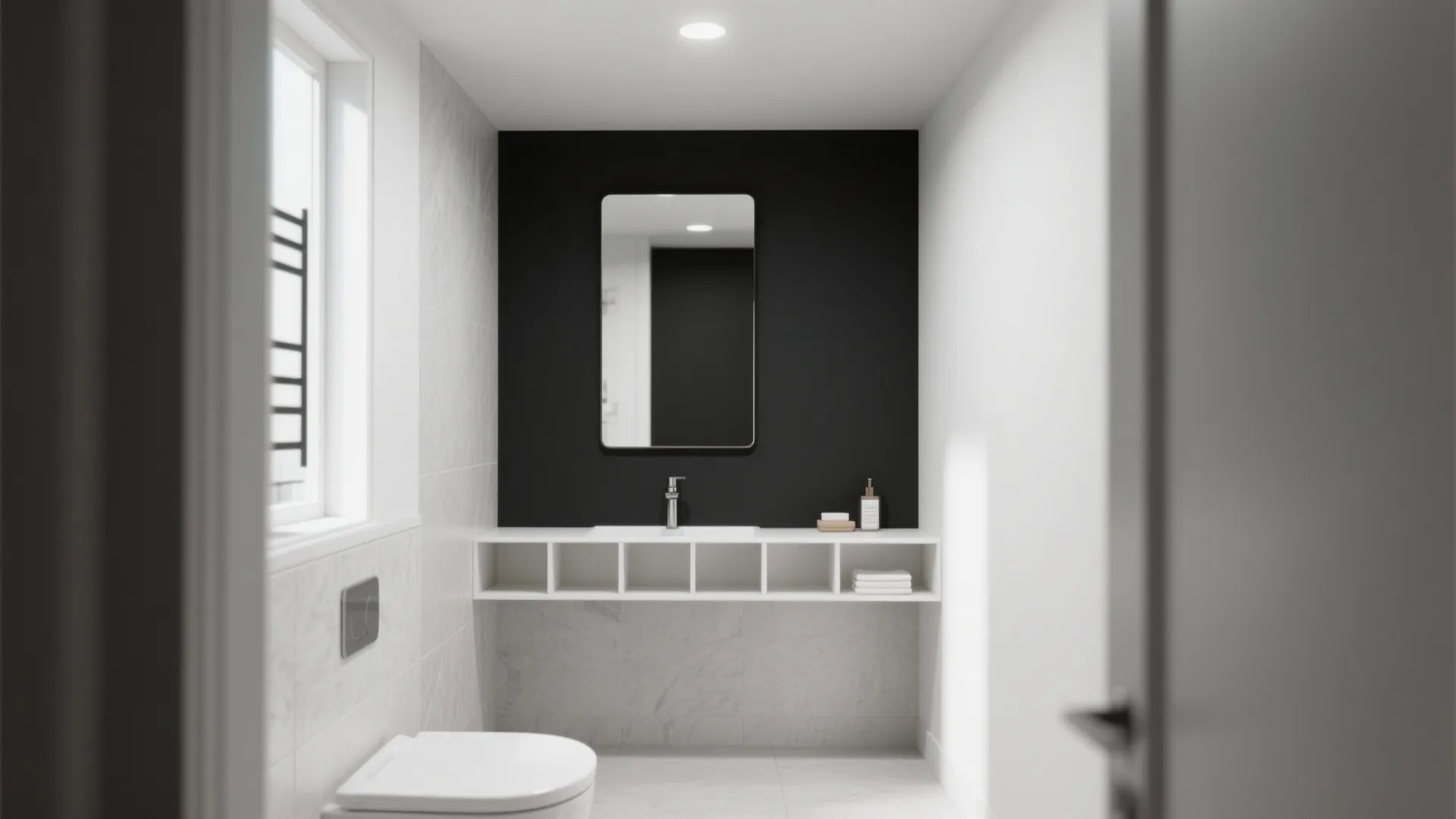 4) Black Accent Wall and Slimline Storage