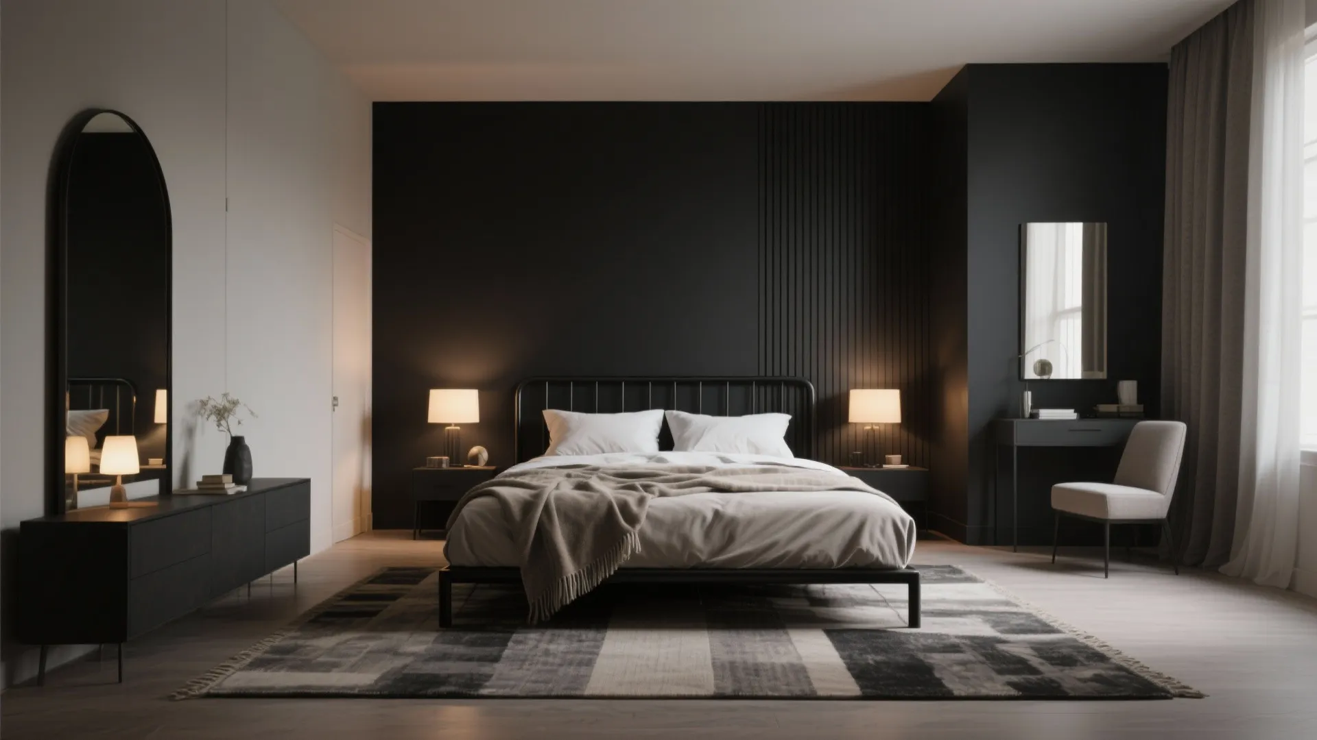 3. Black Accent Wall with Minimalist Bed Frame