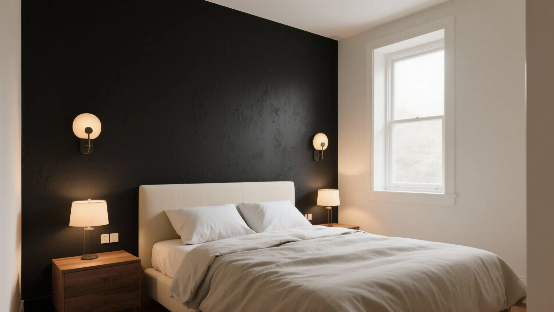 2. Black Accent Wall, Cream Everywhere Else