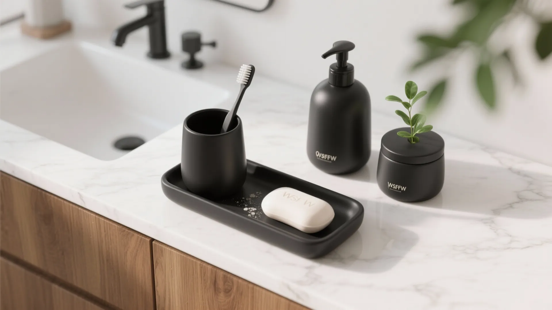 4. Black Soap Dispensers and Toothbrush Holders