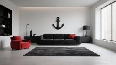Modern Living Room with Bold Black Anchor Decor