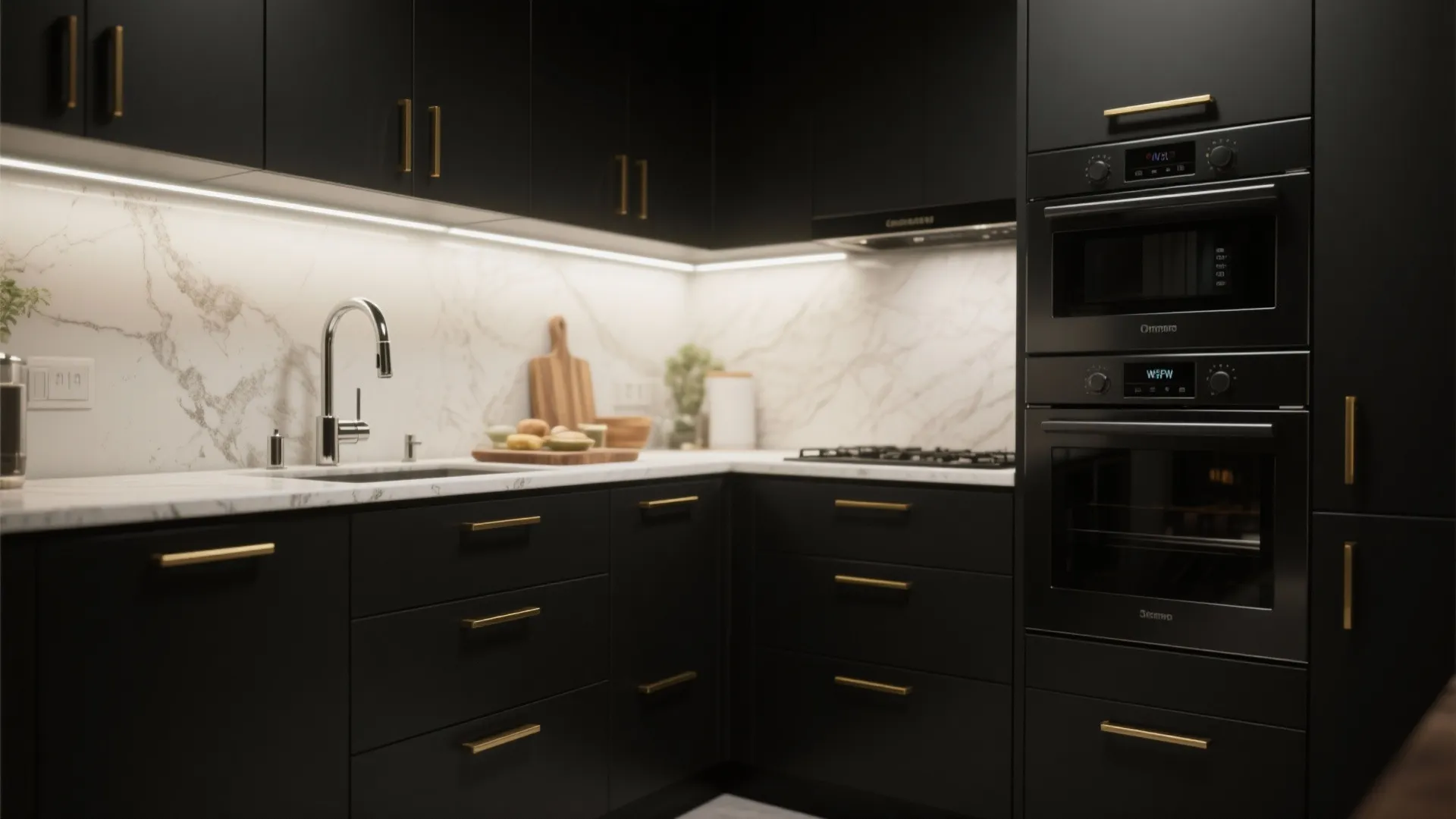 3. All-Black Appliances with Mixed Metals