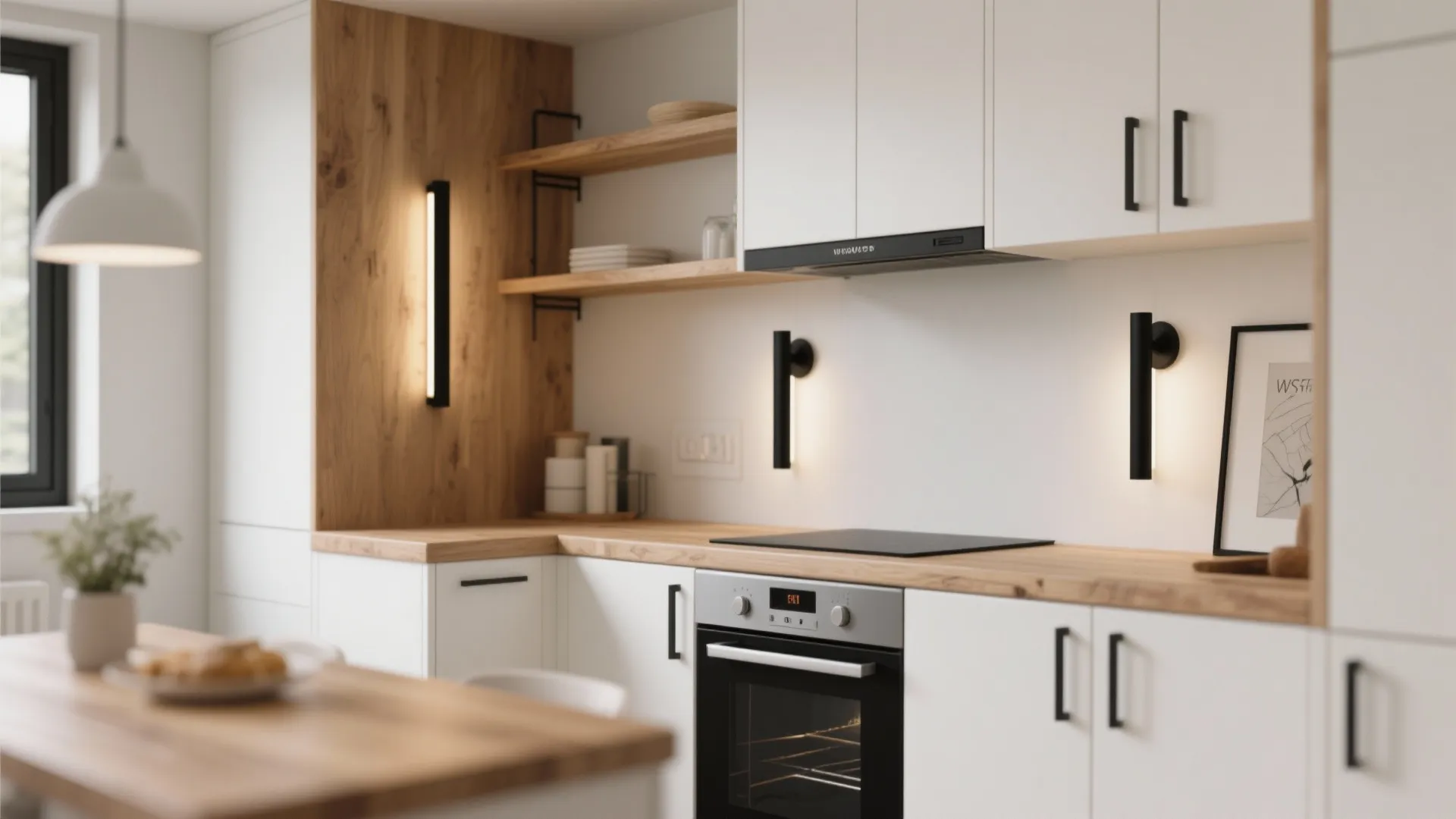 4) Vertical black metal sconces for modern contrast